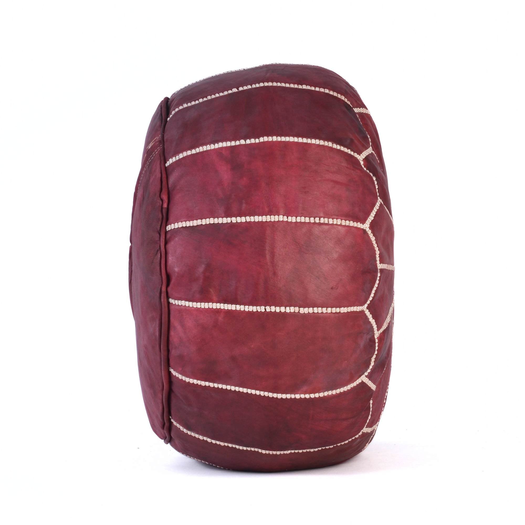 Hand-stitched Embroidery Genuine Leather Ottoman Pouf - Best Burgundy