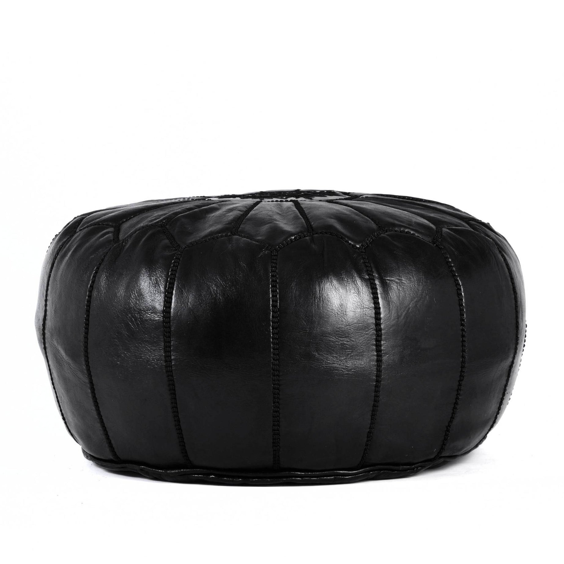 Hand-stitched Embroidery Genuine Leather Ottoman Pouf - Black 2