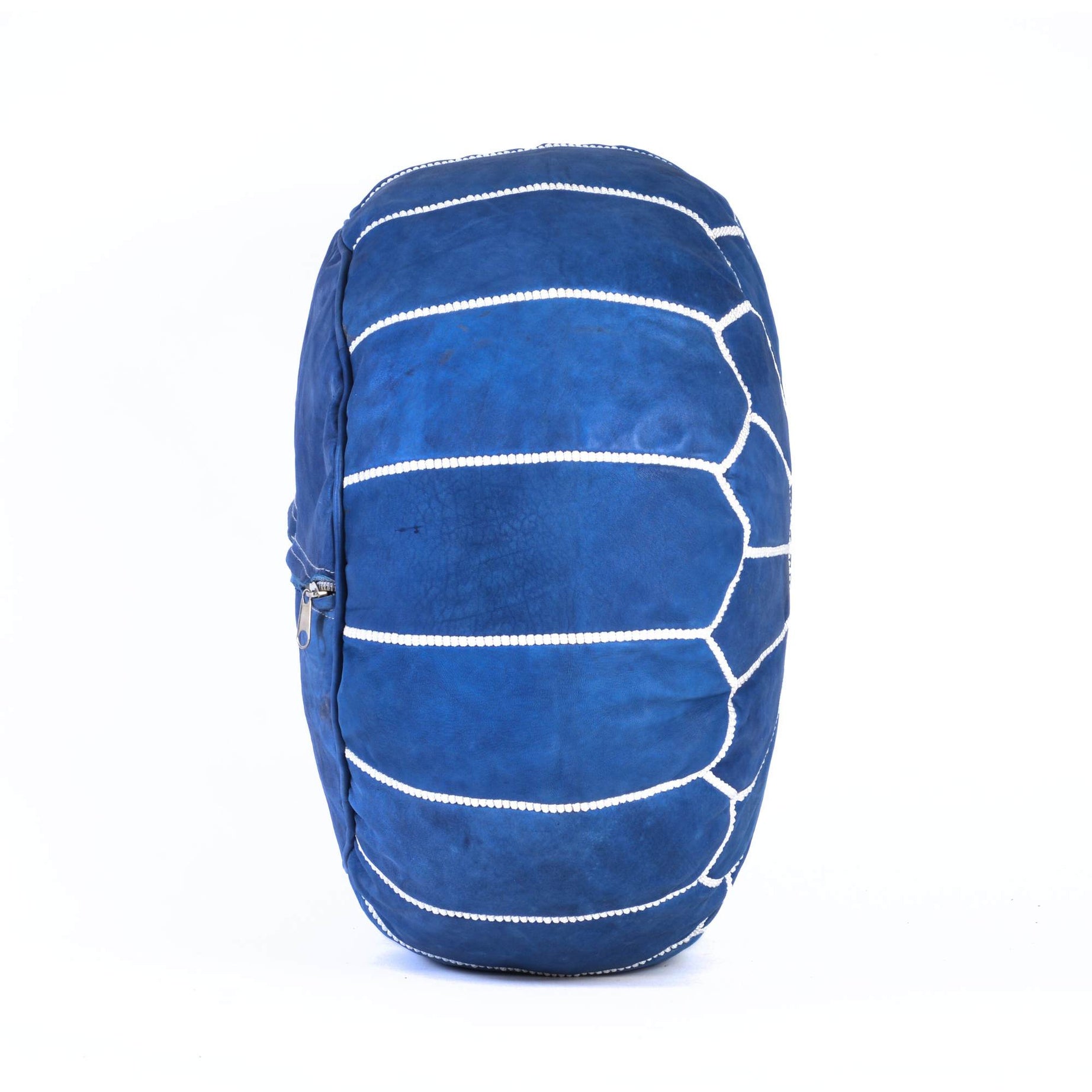 Hand-stitched Embroidery Genuine Leather Ottoman Pouf - Blue jeans