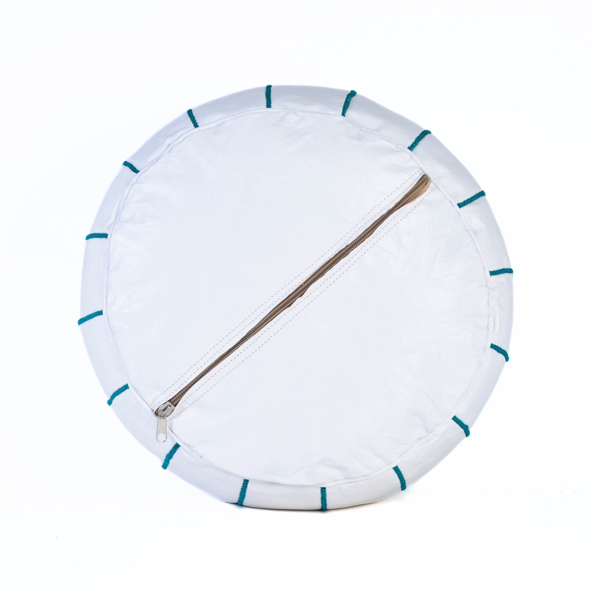 Hand-stitched Embroidery Genuine Leather Ottoman Pouf - Blue Sky