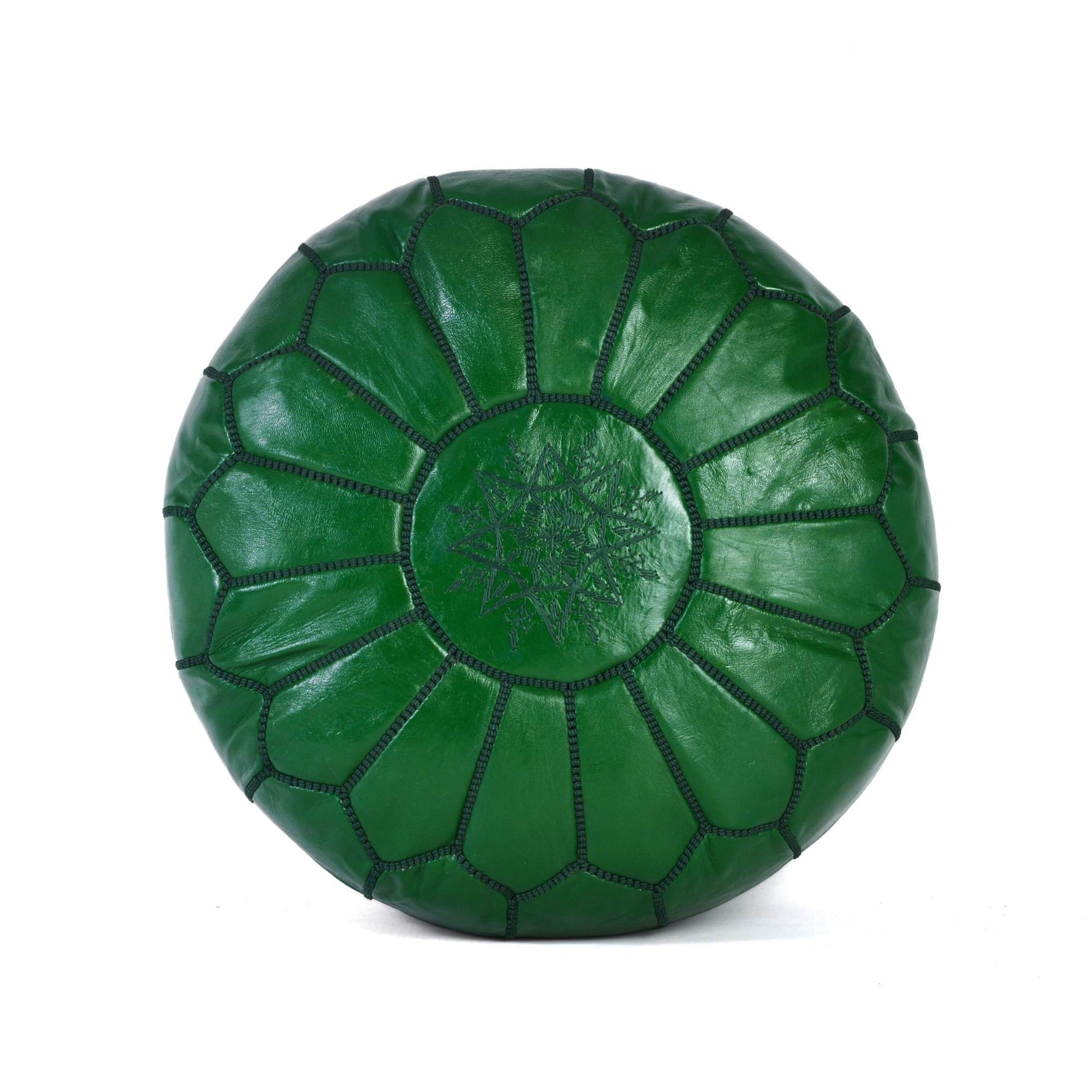 Hand-stitched Embroidery Genuine Leather Ottoman Pouf - Dark Green