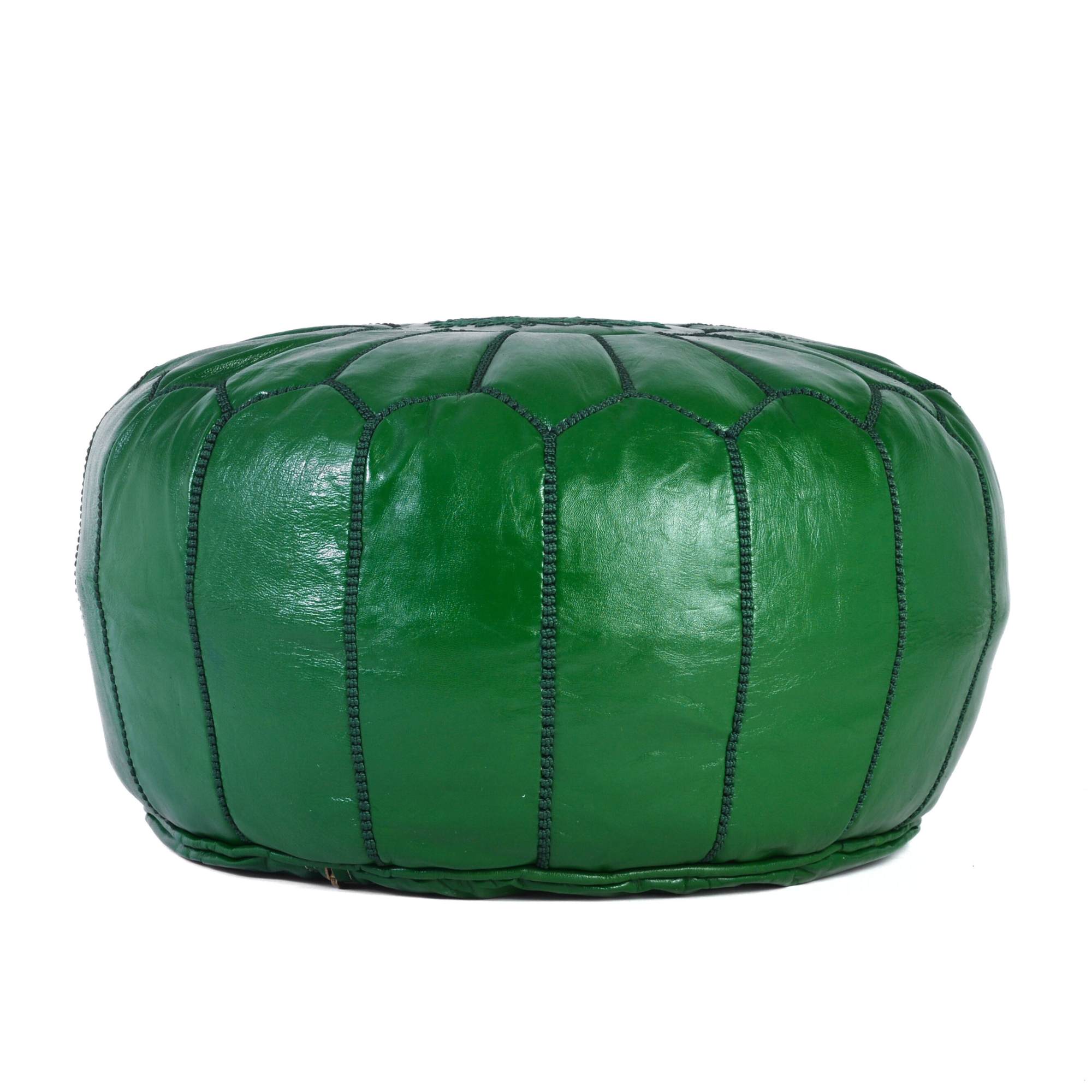 Hand-stitched Embroidery Genuine Leather Ottoman Pouf - Dark Green