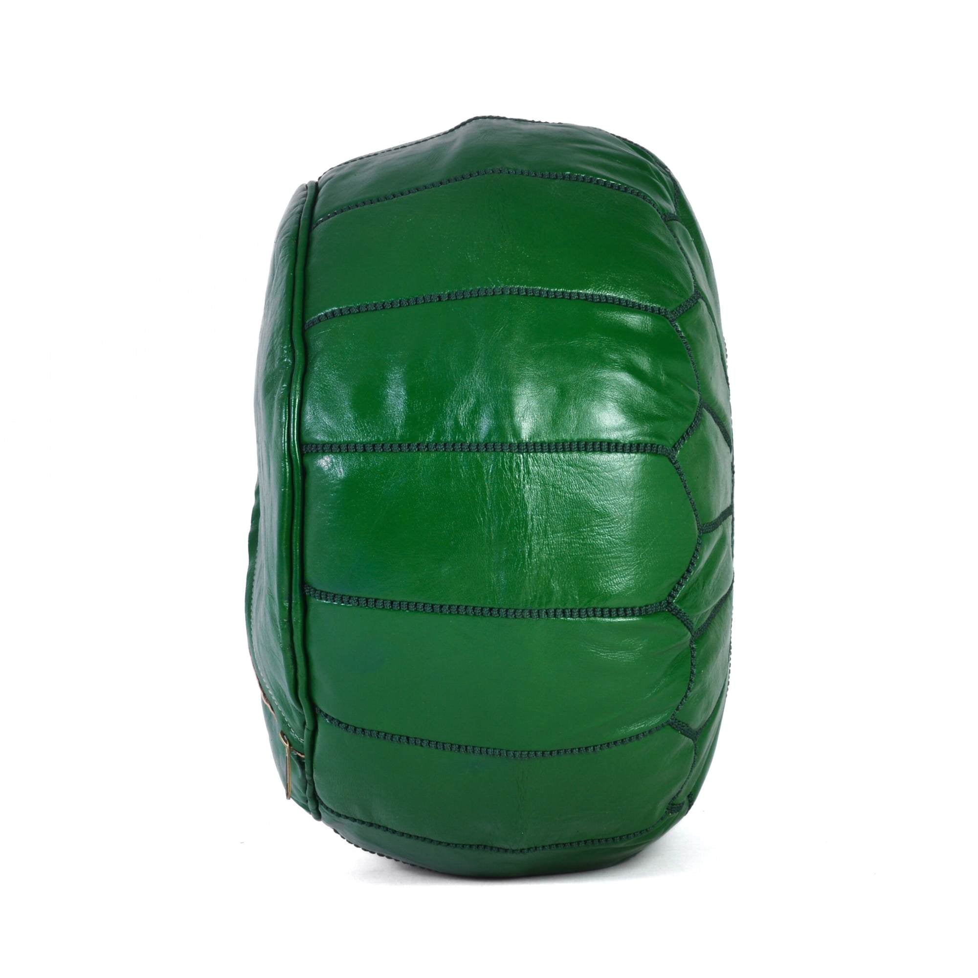 Hand-stitched Embroidery Genuine Leather Ottoman Pouf - Dark Green