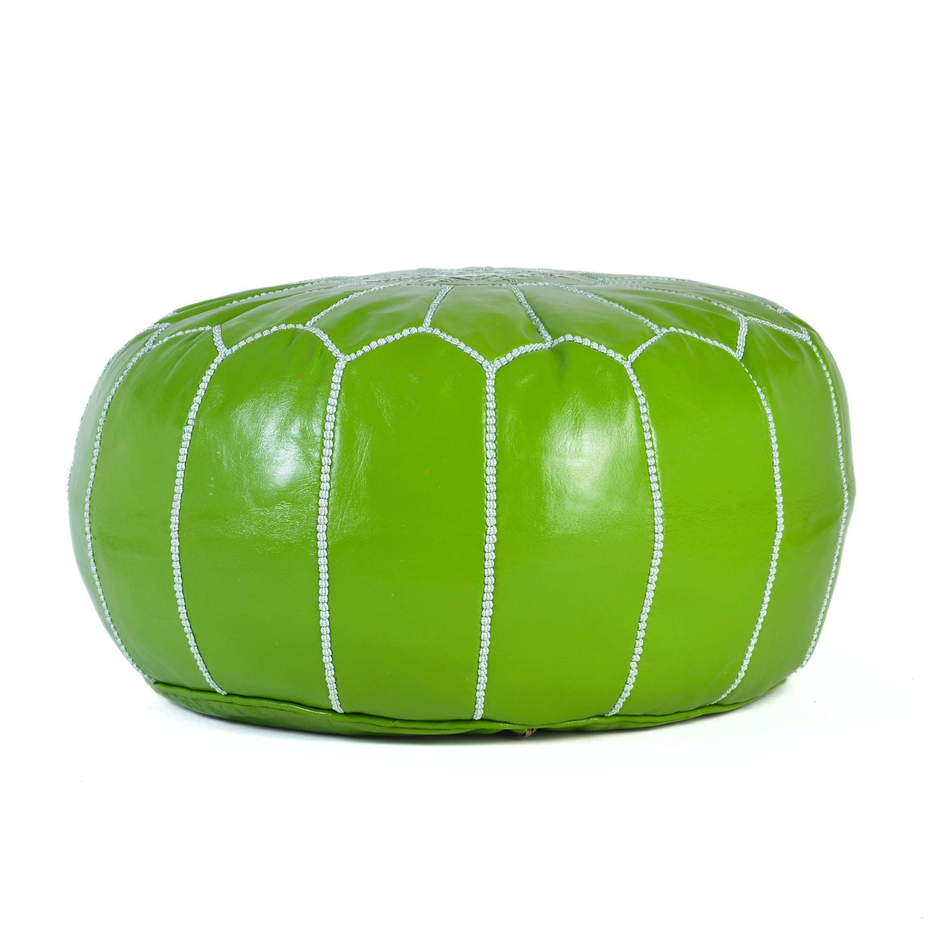 Hand-stitched Embroidery Genuine Leather Ottoman Pouf - Light Green
