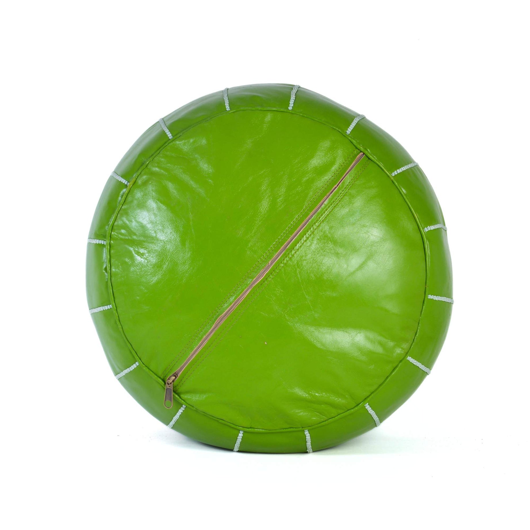 Hand-stitched Embroidery Genuine Leather Ottoman Pouf - Light Green