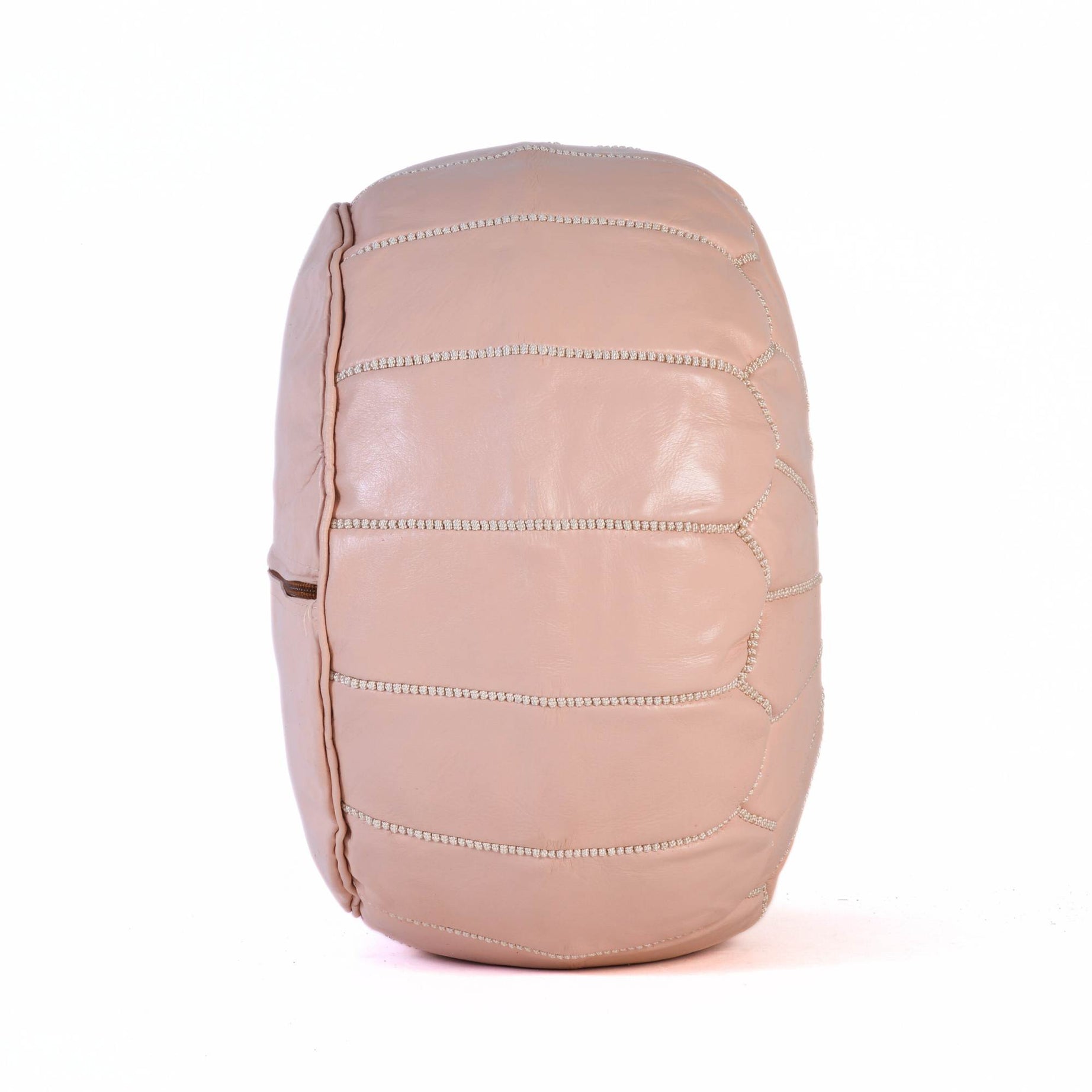 Hand-stitched Embroidery Genuine Leather Ottoman Pouf - Light Pink
