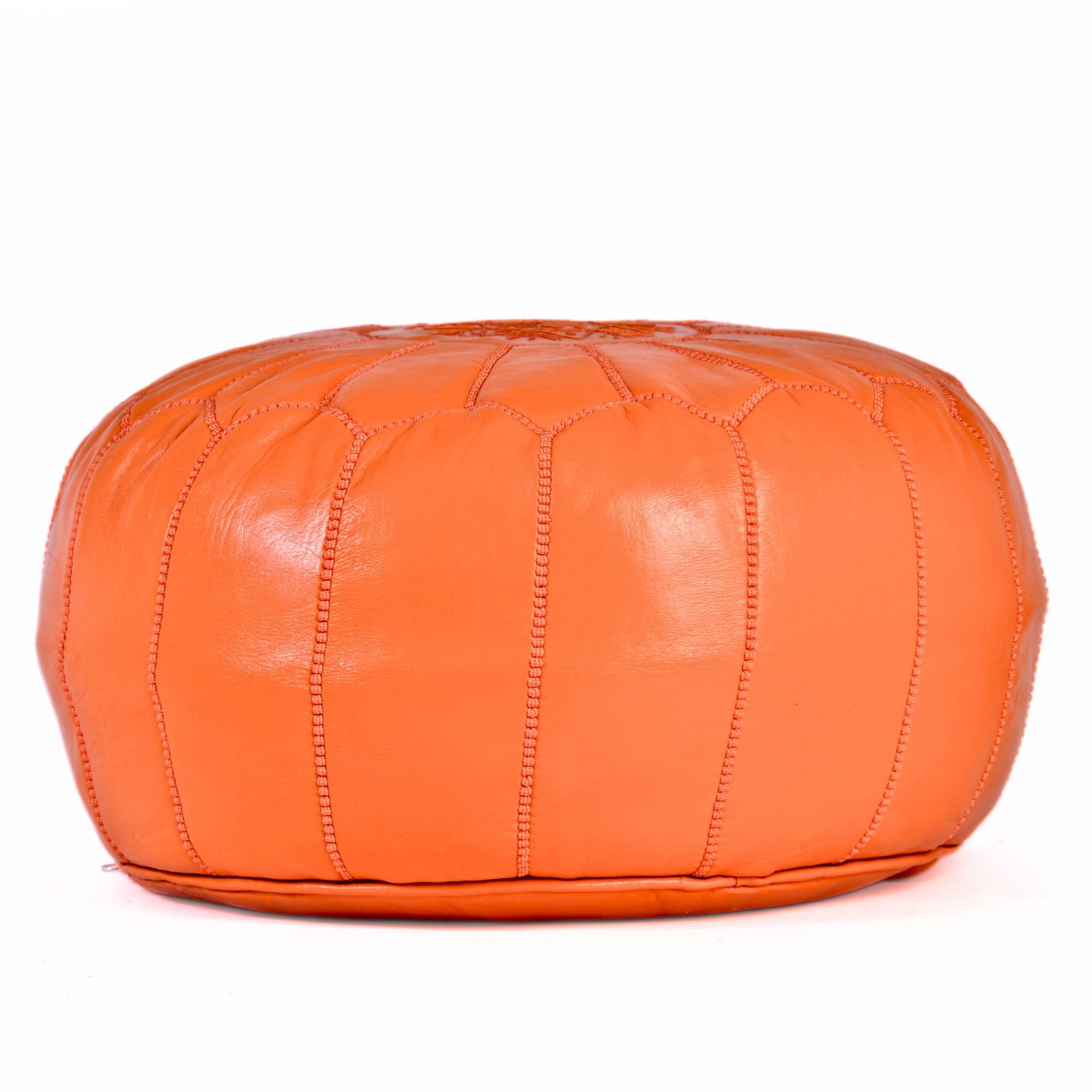 Hand-stitched Embroidery Genuine Leather Ottoman Pouf - Orange