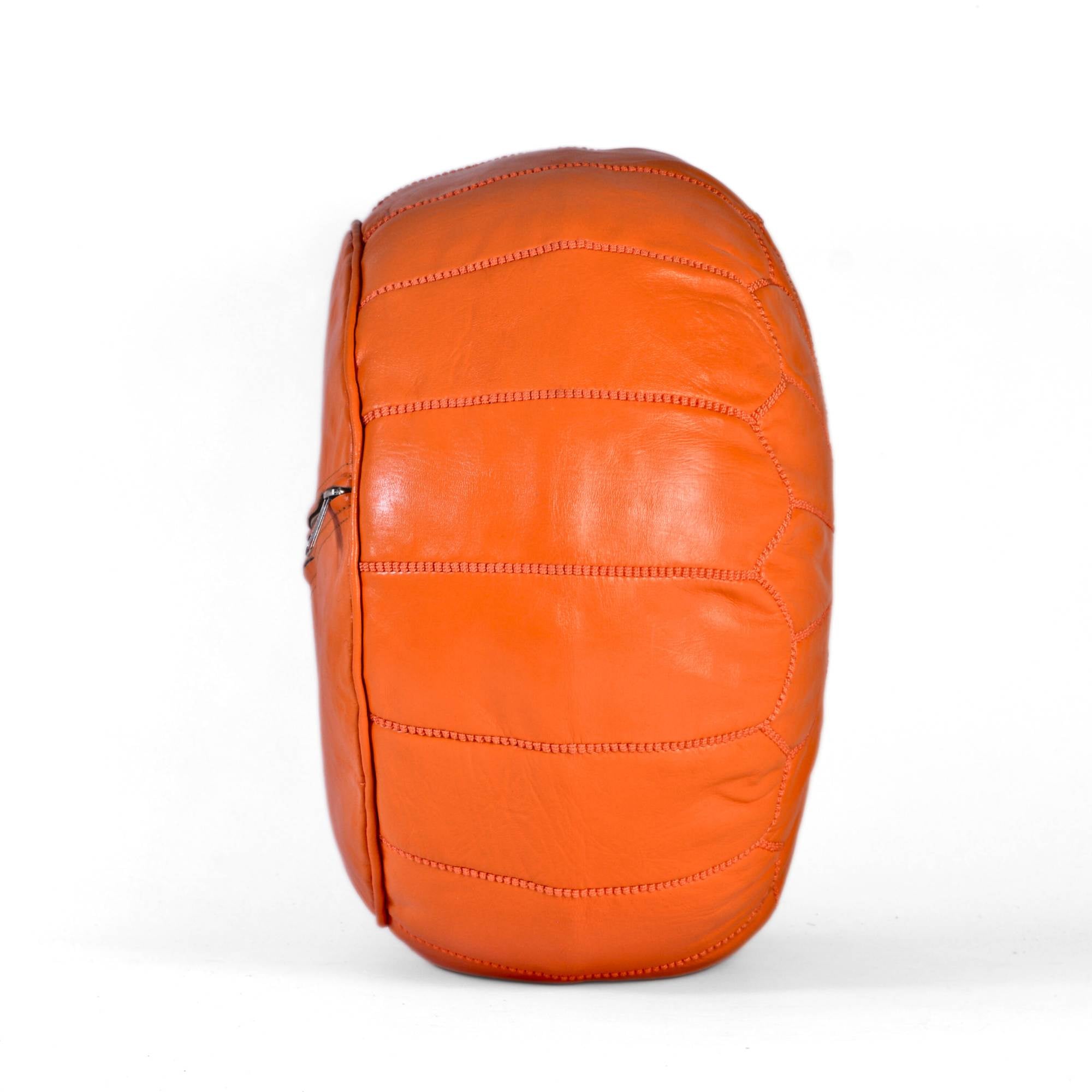 Hand-stitched Embroidery Genuine Leather Ottoman Pouf - Orange
