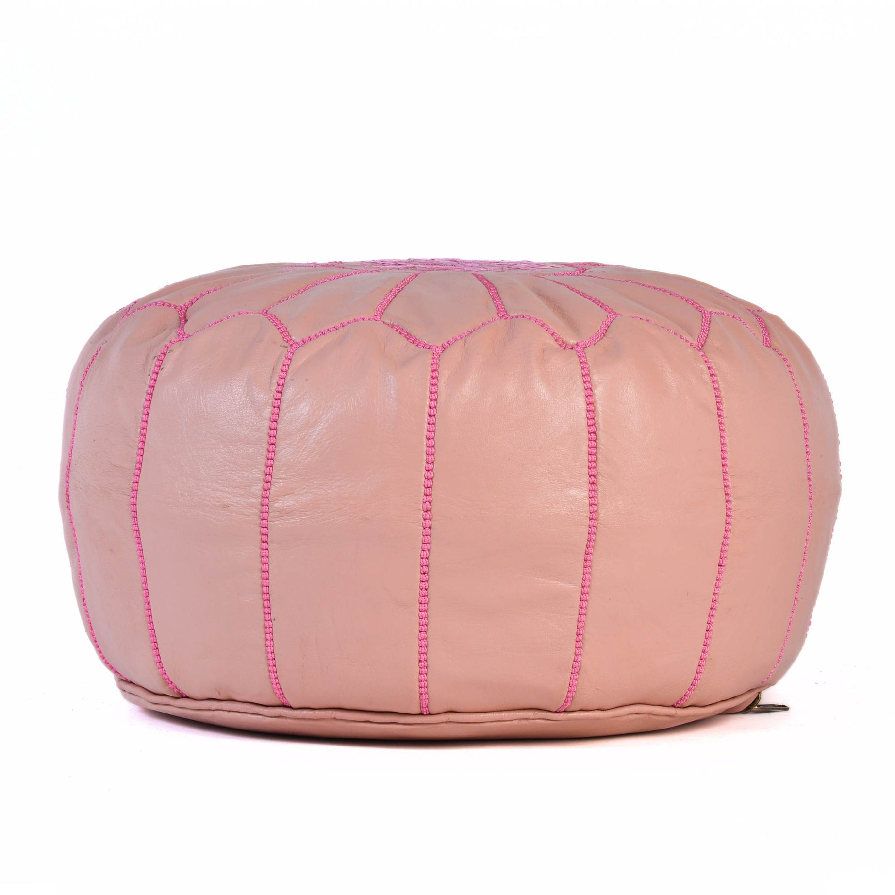 Hand-stitched Embroidery Genuine Leather Ottoman Pouf - Pink