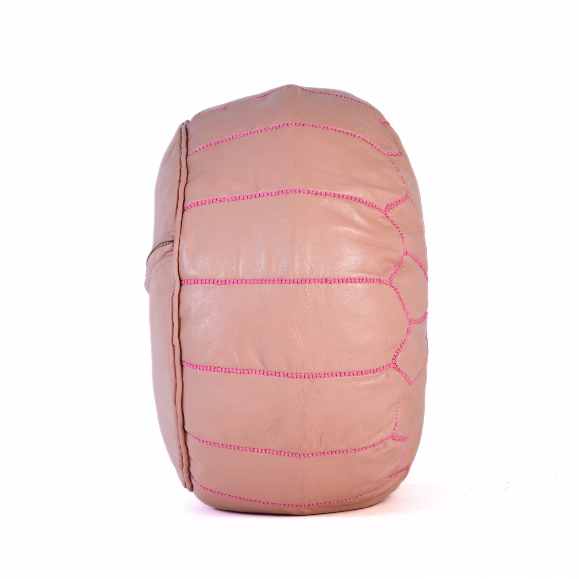 Hand-stitched Embroidery Genuine Leather Ottoman Pouf - Pink