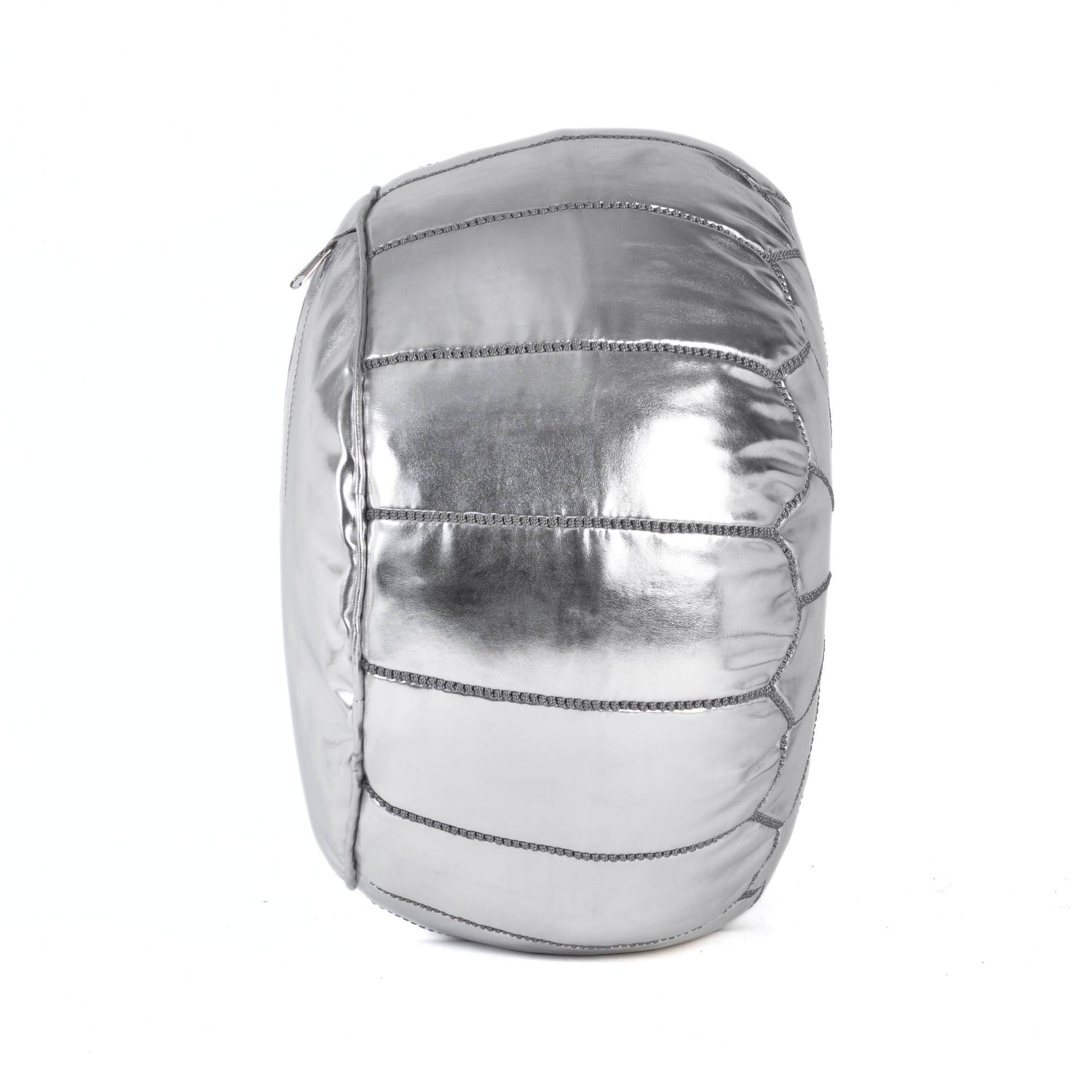 Hand-stitched Embroidery Genuine Leather Ottoman Pouf - Silver