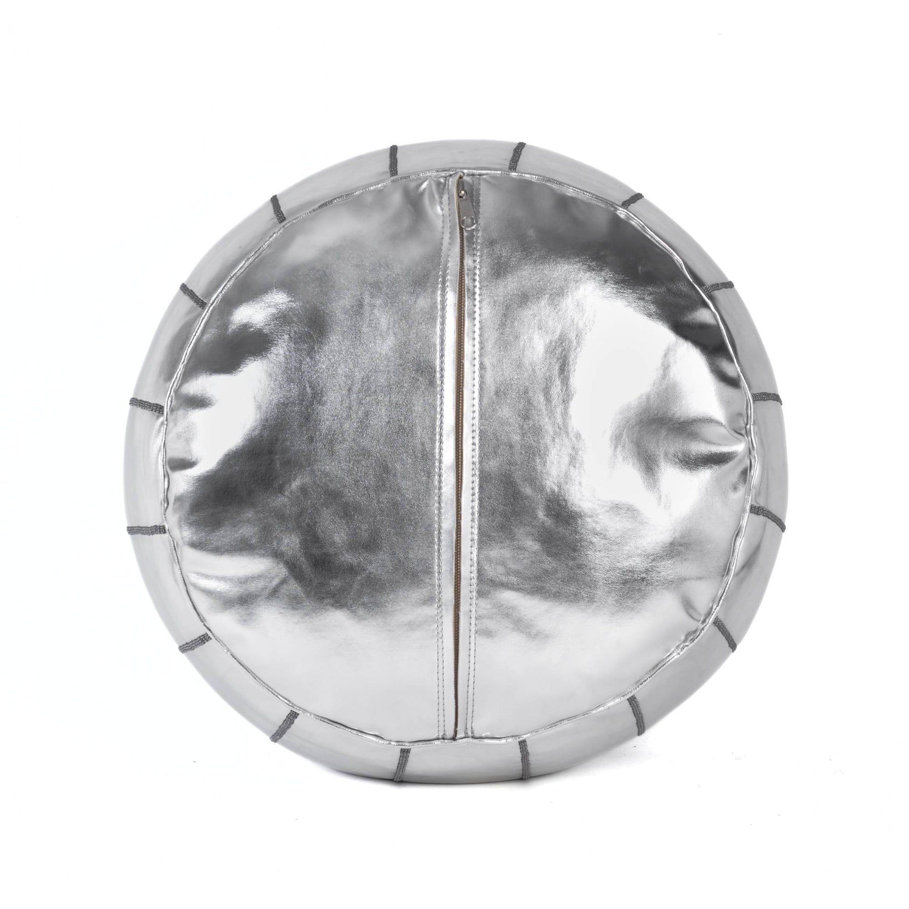 Hand-stitched Embroidery Genuine Leather Ottoman Pouf - Silver