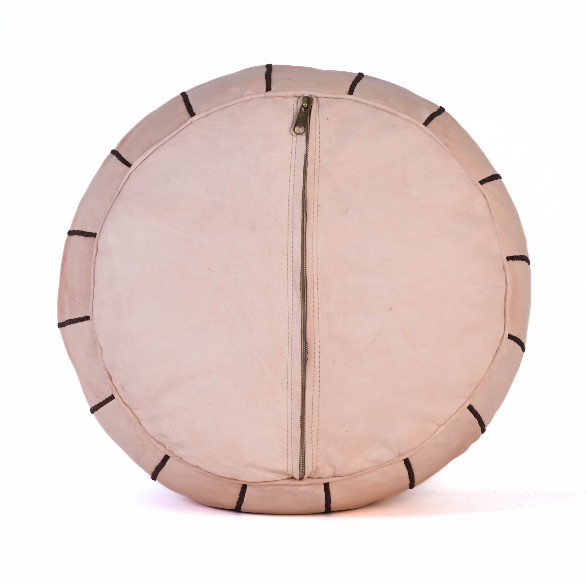 Hand-stitched Embroidery Genuine Leather Ottoman Pouf - Tan Natural