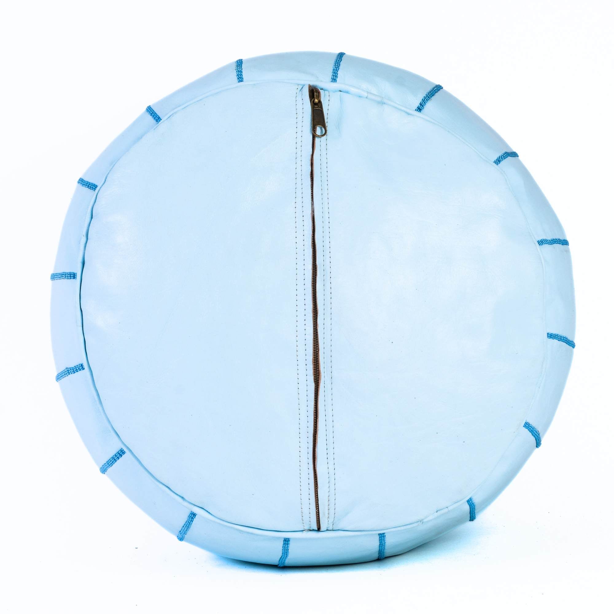 Hand-stitched Embroidery Genuine Leather Ottoman Pouf - White Turqoise