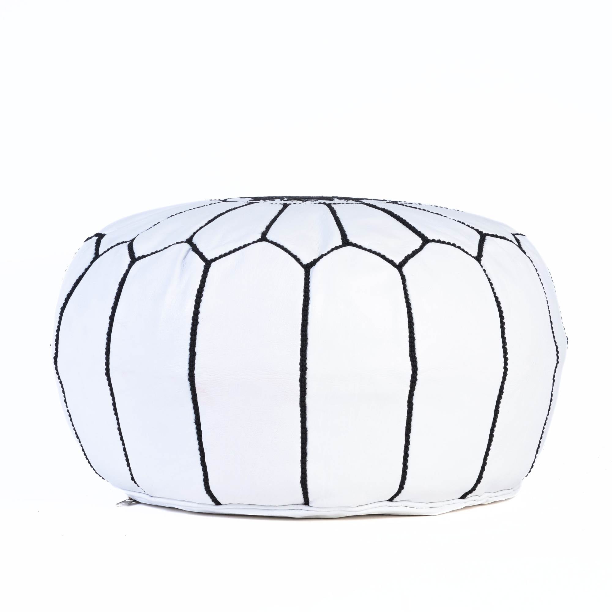 Hand-stitched Embroidery Genuine Leather Ottoman Pouf - White Black