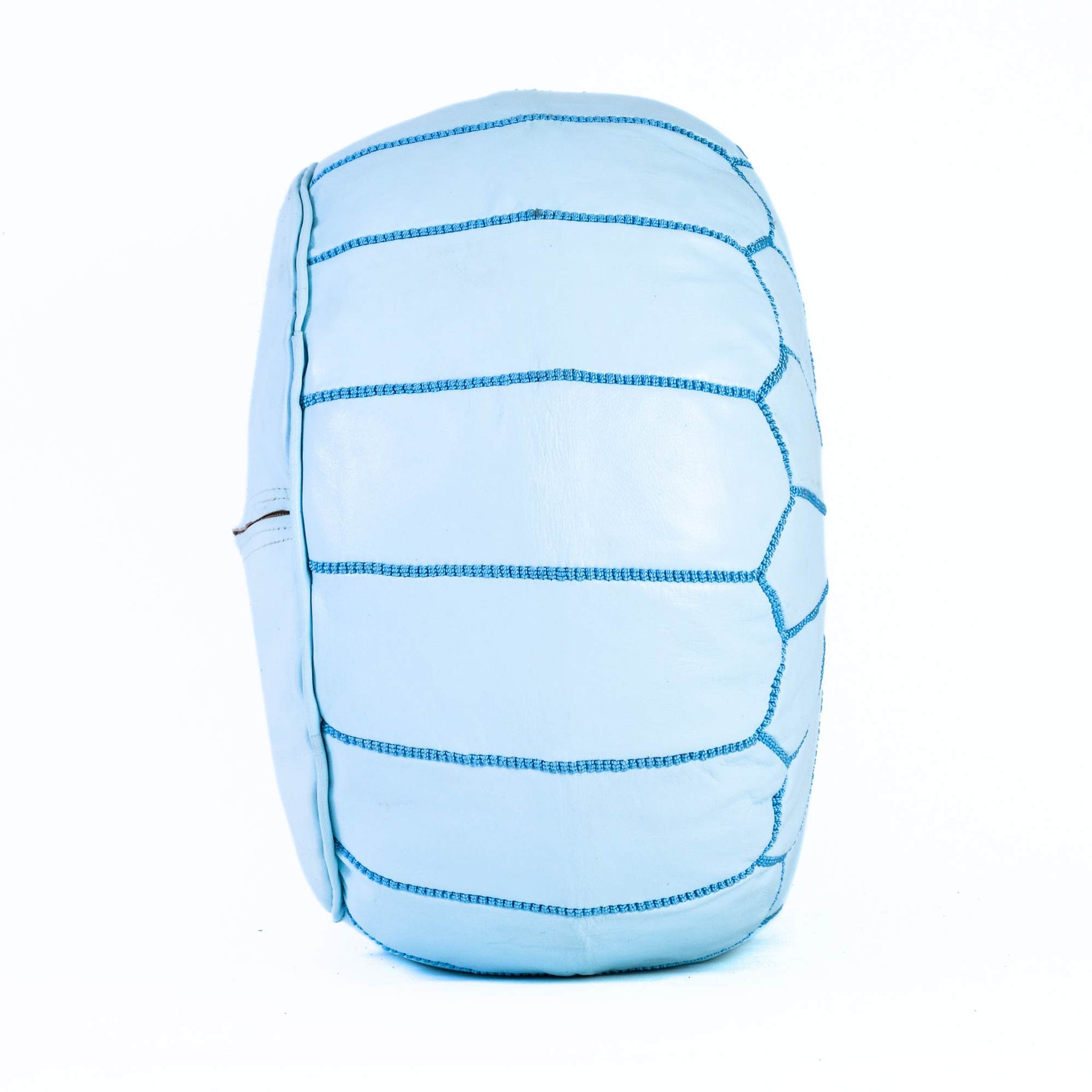 Hand-stitched Embroidery Genuine Leather Ottoman Pouf - White Turqoise