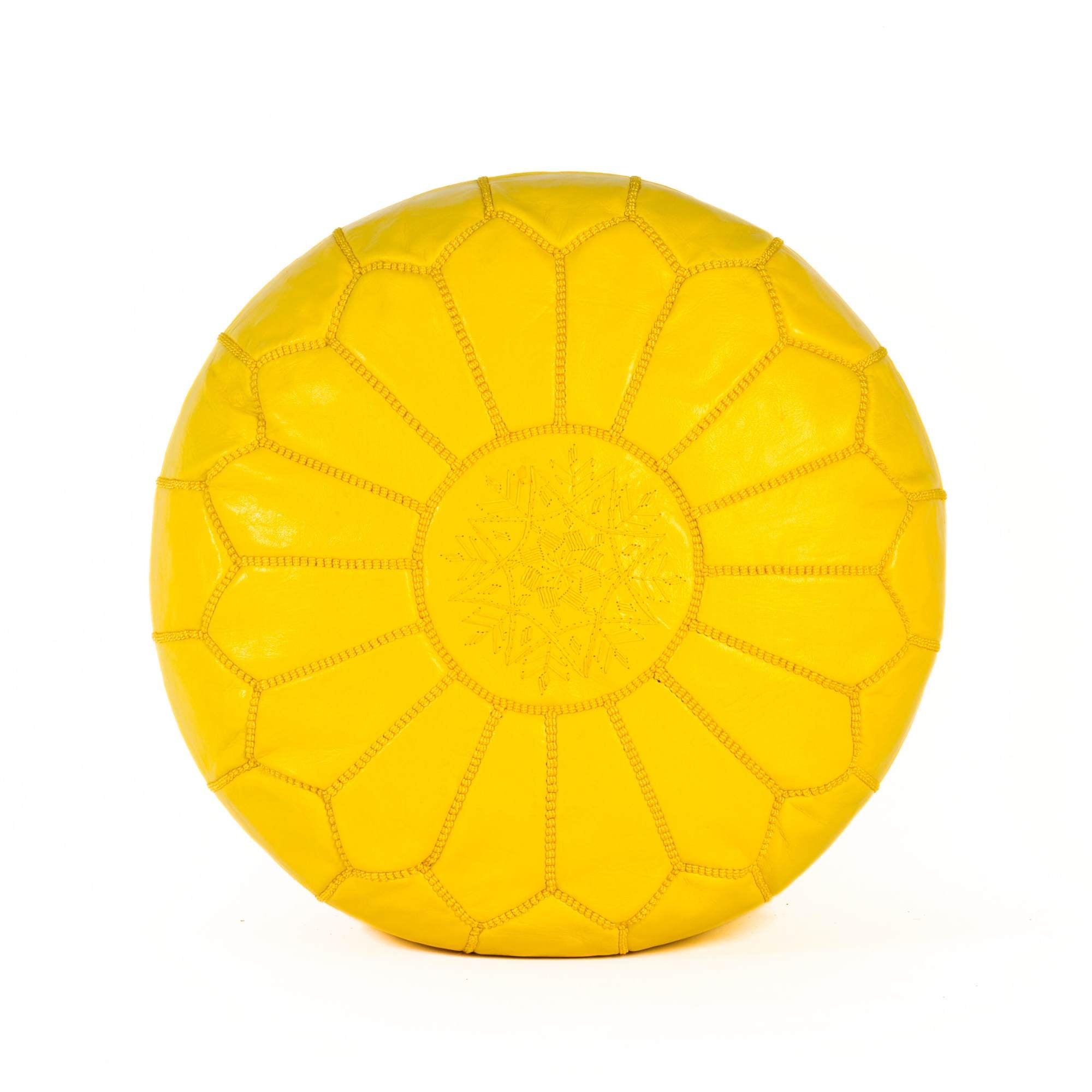 Hand-stitched Embroidery Genuine Leather Ottoman Pouf - Yellow