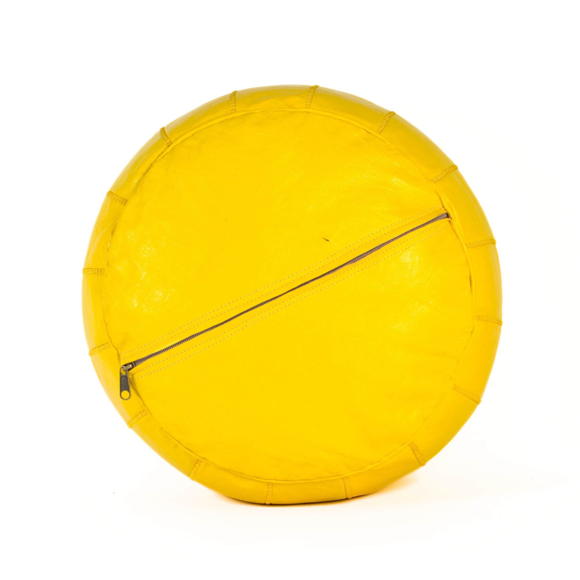 Hand-stitched Embroidery Genuine Leather Ottoman Pouf - Yellow