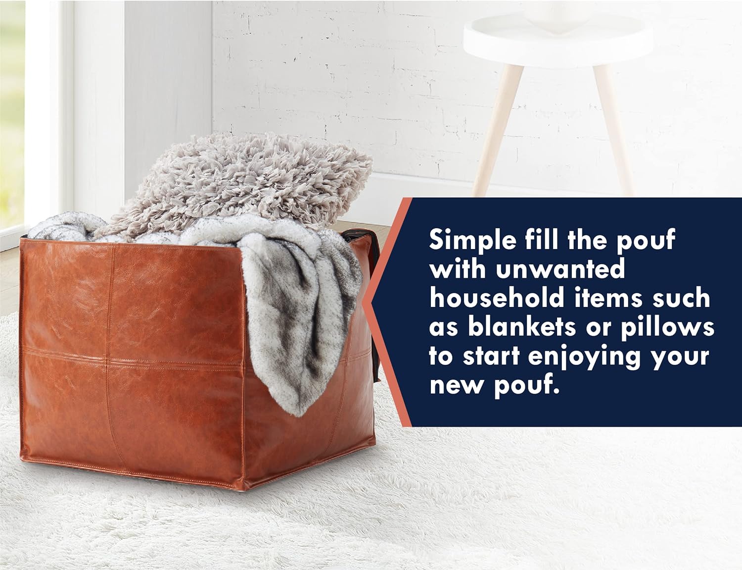 Premium Square Leather Pouf - Five Color Variations