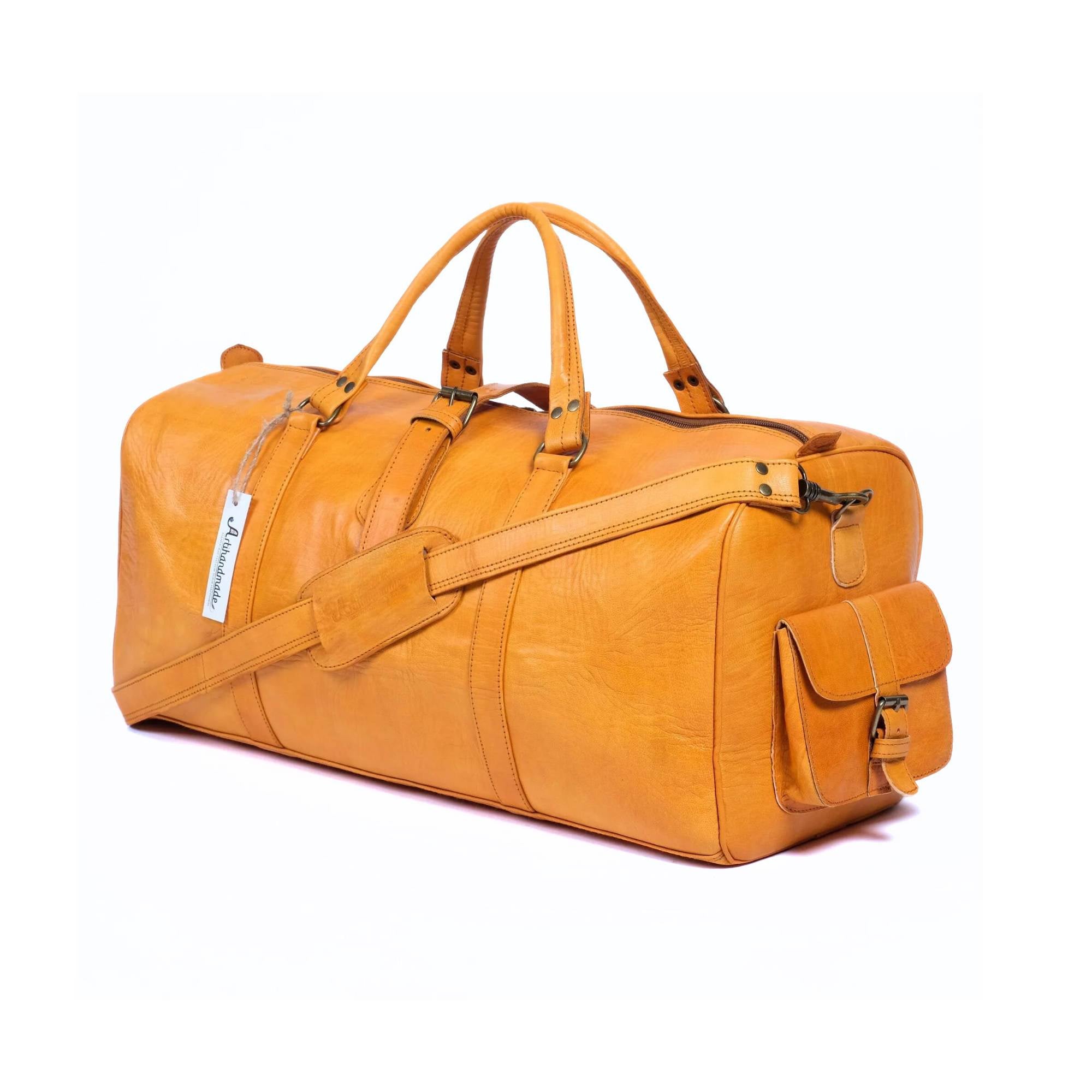 Leather Duffel Bag, Weekender Mustard Leather Travel Bag