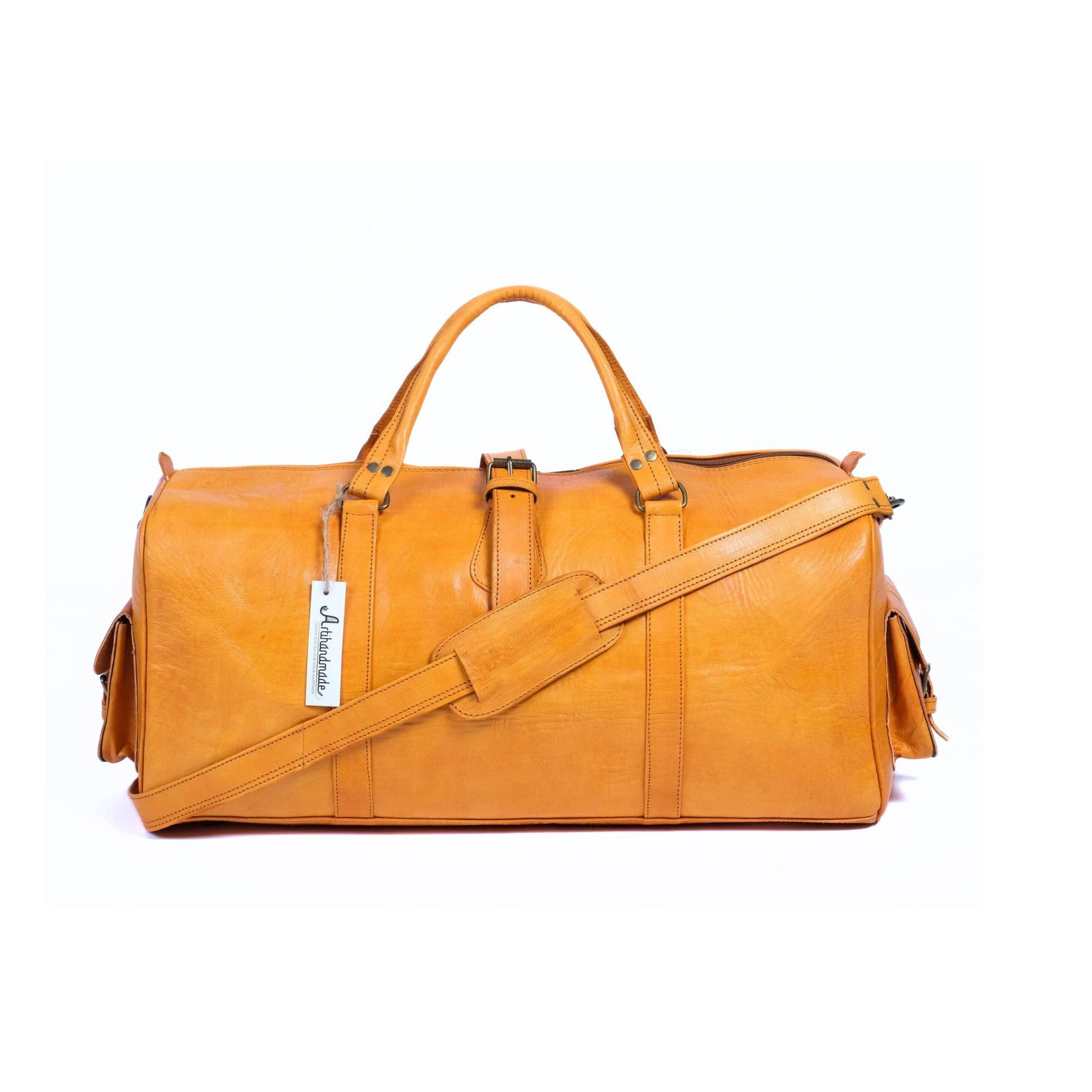 Leather Duffel Bag, Weekender Mustard Leather Travel Bag