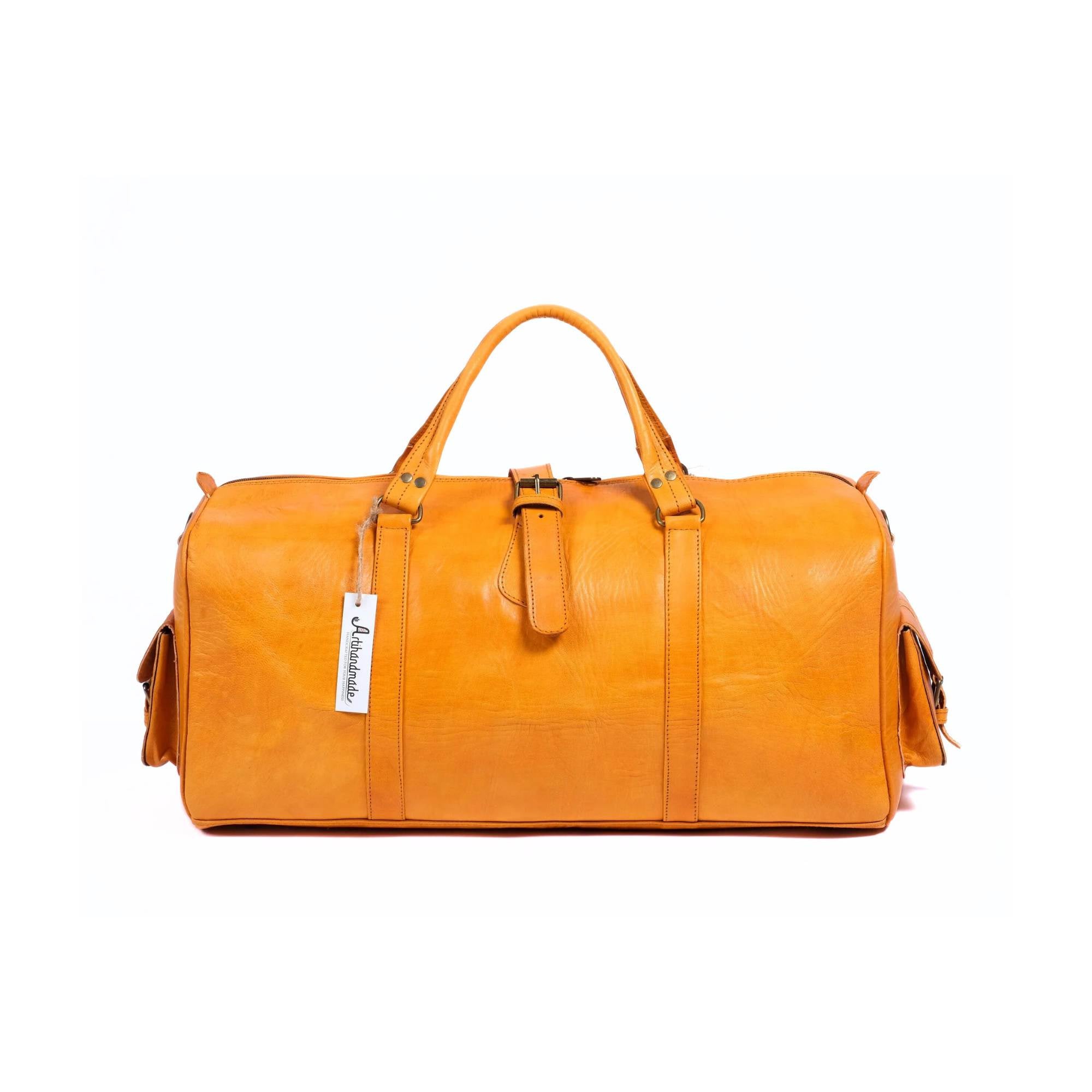 Leather Duffel Bag, Weekender Mustard Leather Travel Bag