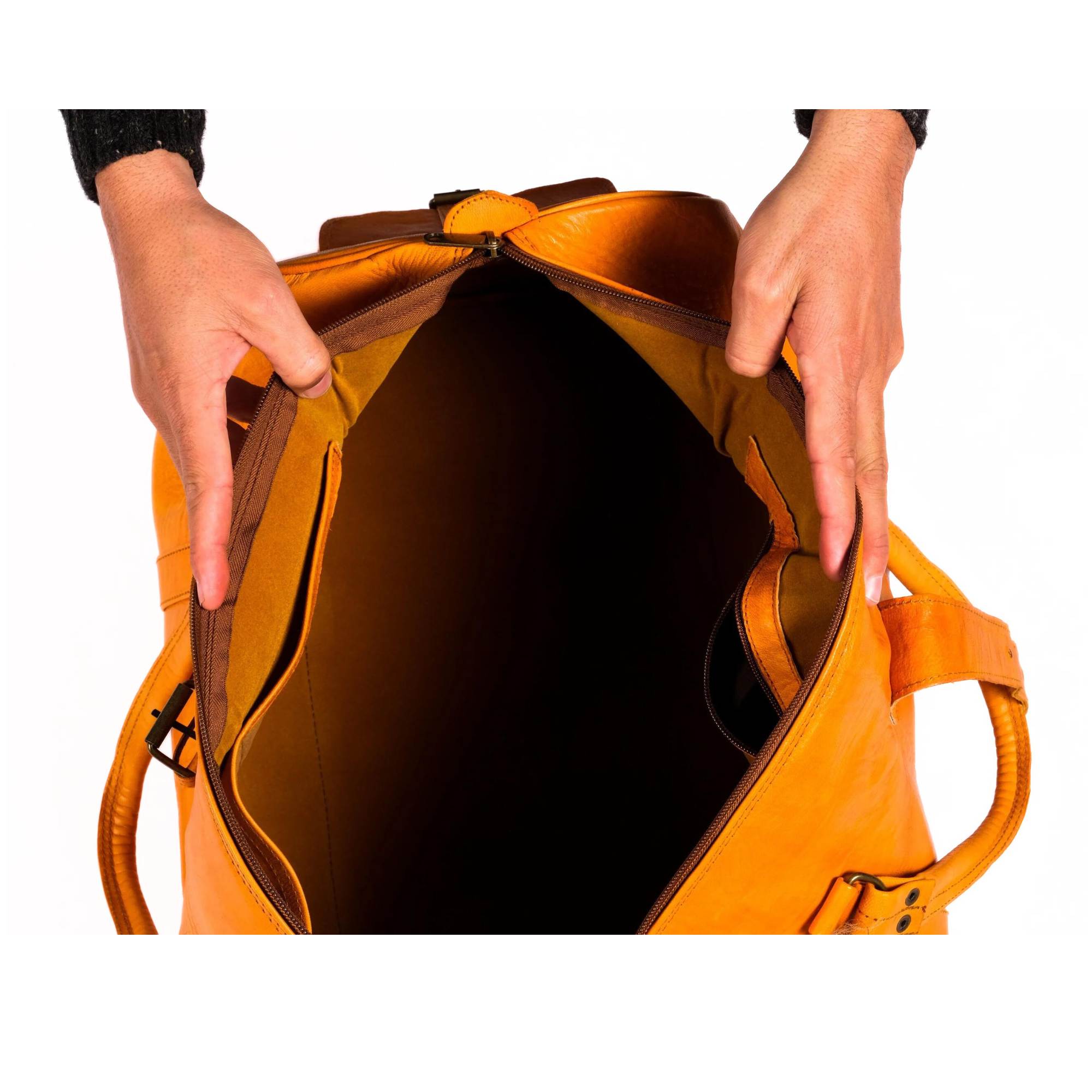 Leather Duffel Bag, Weekender Mustard Leather Travel Bag