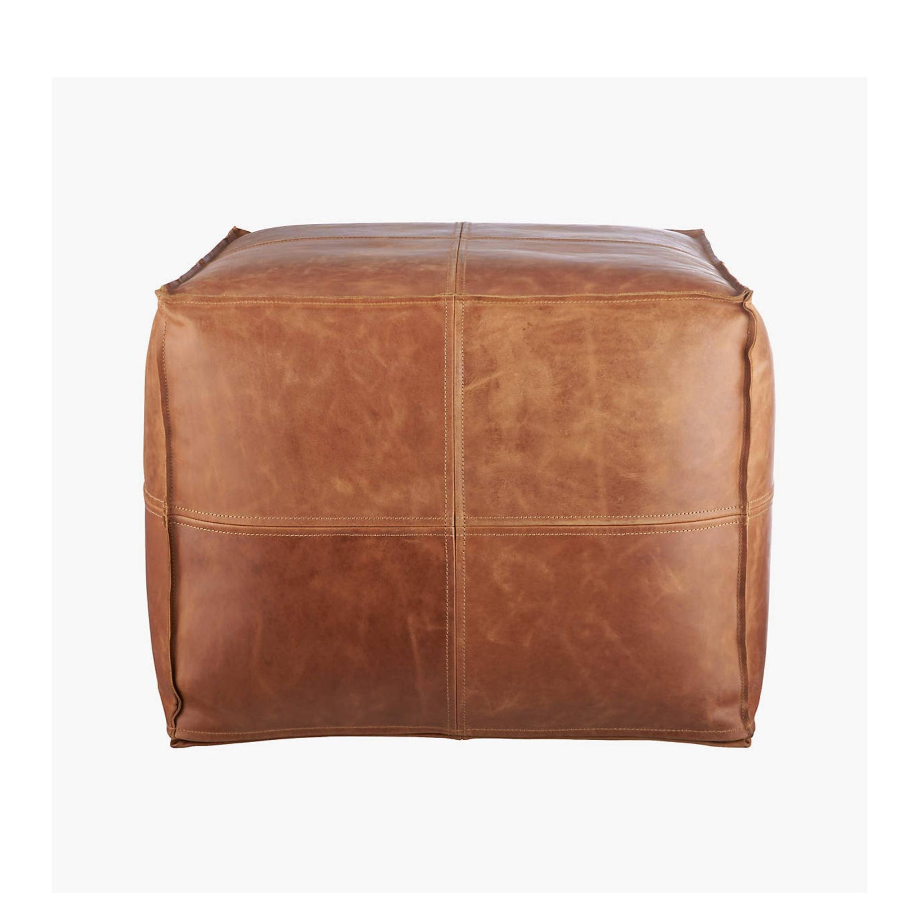 Premium Square Moroccan Brown Leather Pouf