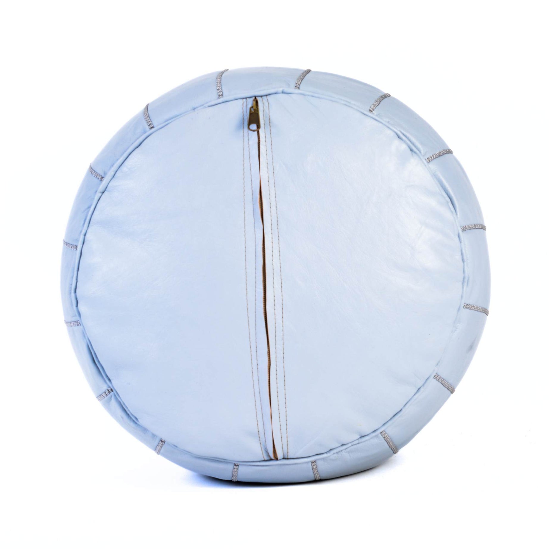 Hand-stitched Embroidery Genuine Leather Ottoman Pouf - Gray