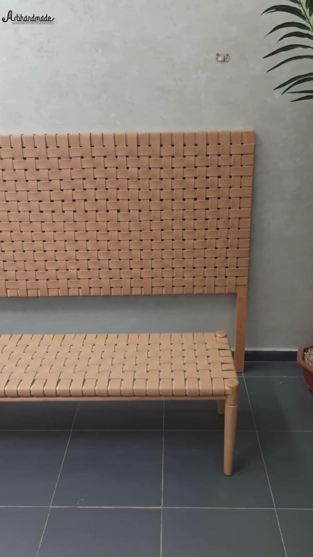 Bundle Leather Headboard and Bench, Custom Sizes, Wall-Mounted or Freestanding, Handcrafted Teak Wood With Full Grain Leather.