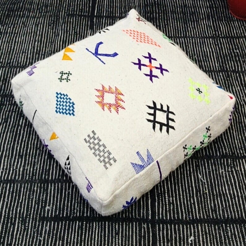 Set of 2 wool poufs inspired by vintage Ottoman textiles