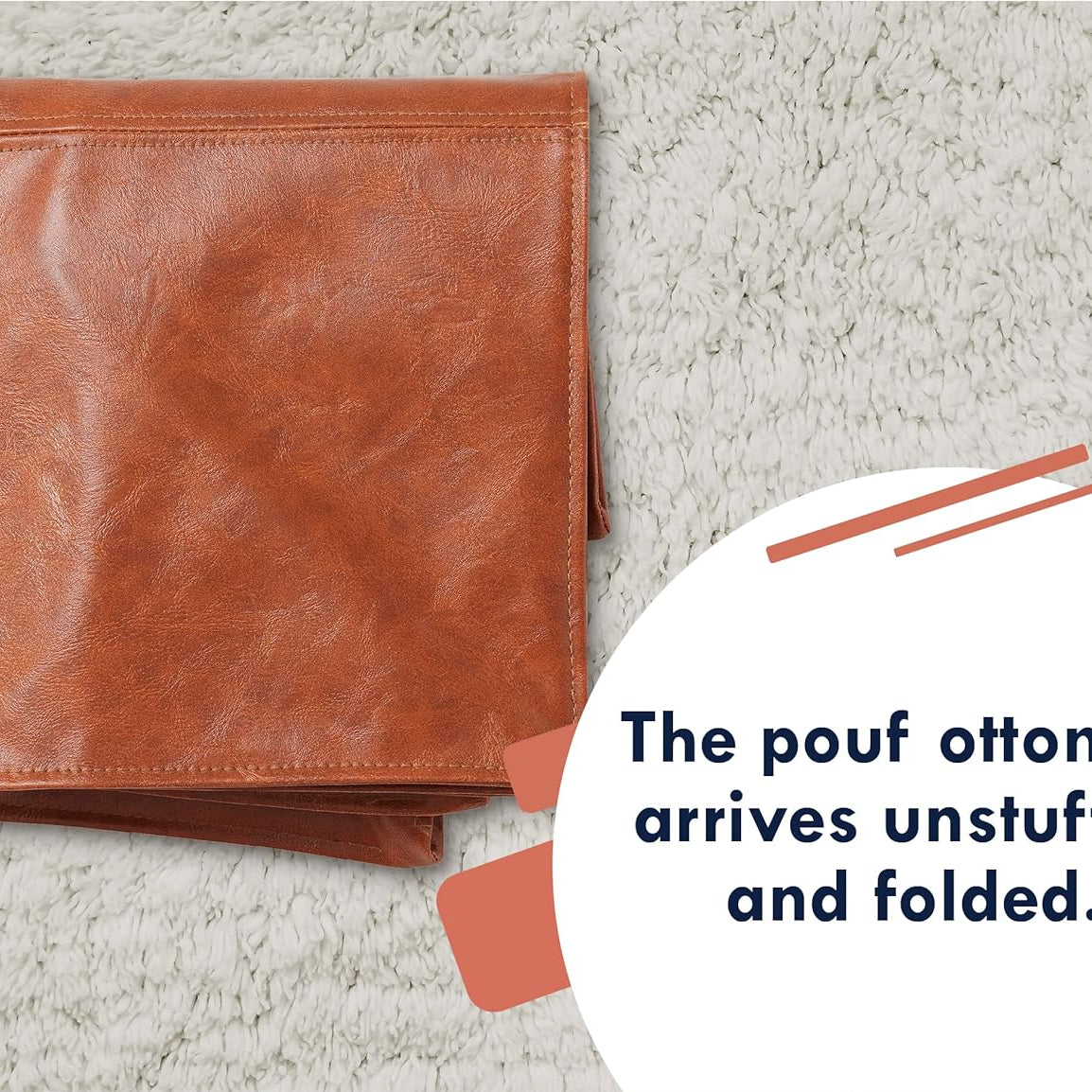 Premium Square Moroccan Cognac Leather Pouf