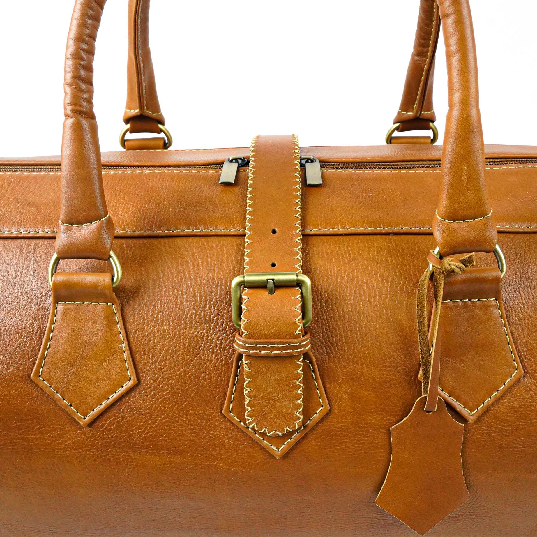 Hand Stitched Vintage Cognac Travel Leather Bag