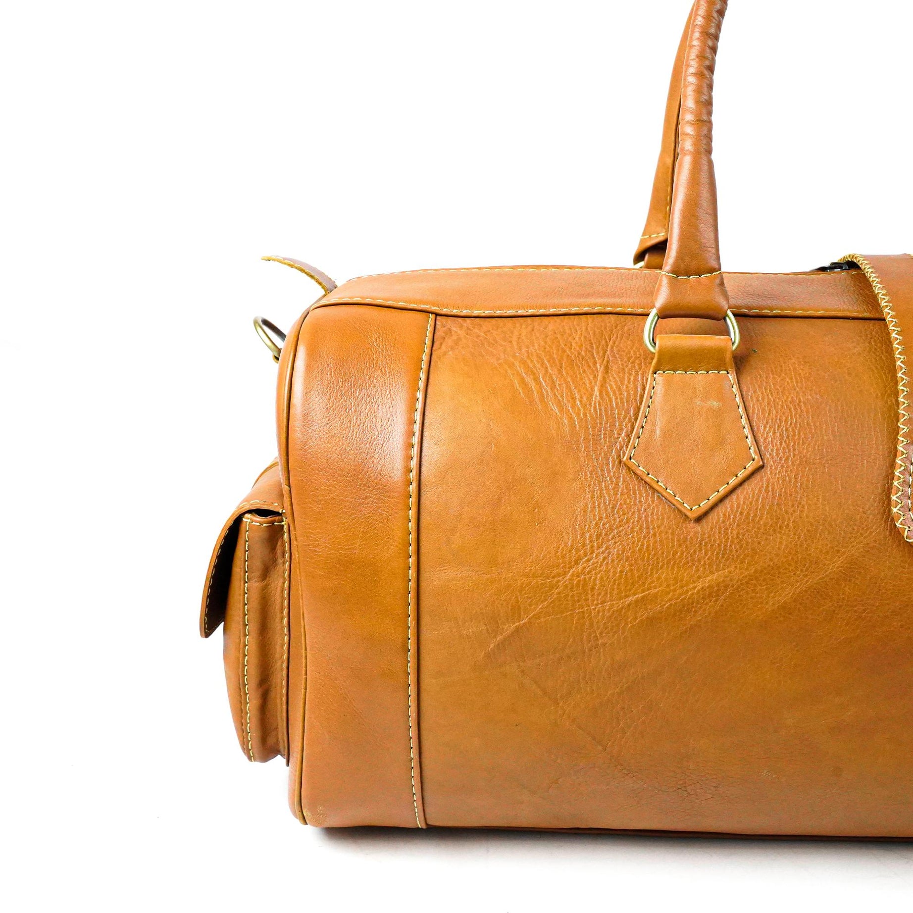 Hand Stitched Vintage Cognac Travel Leather Bag