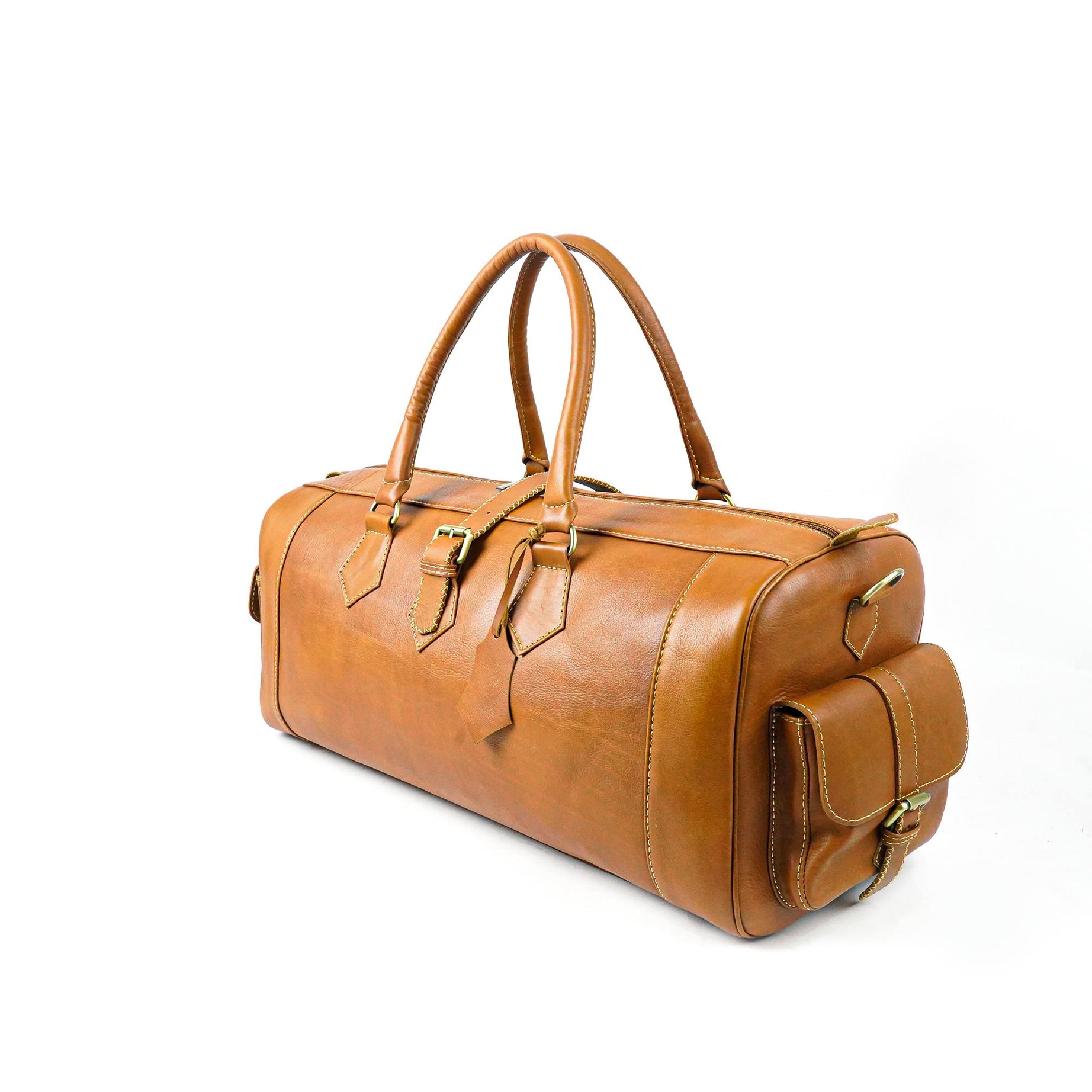 Hand Stitched Vintage Cognac Travel Leather Bag
