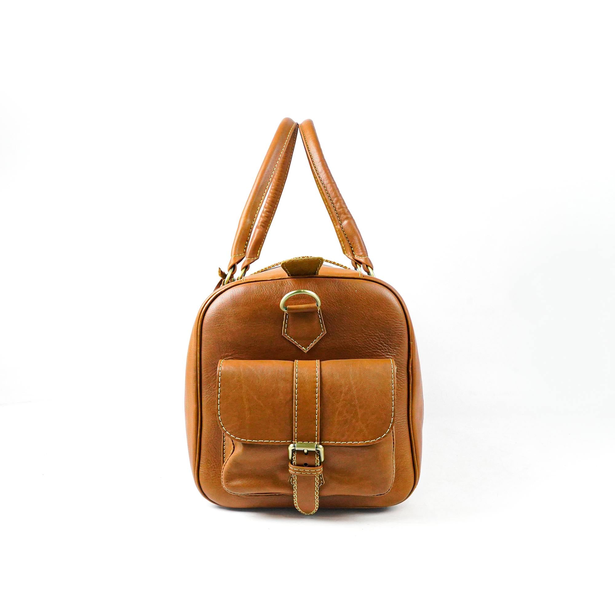 Hand Stitched Vintage Cognac Travel Leather Bag