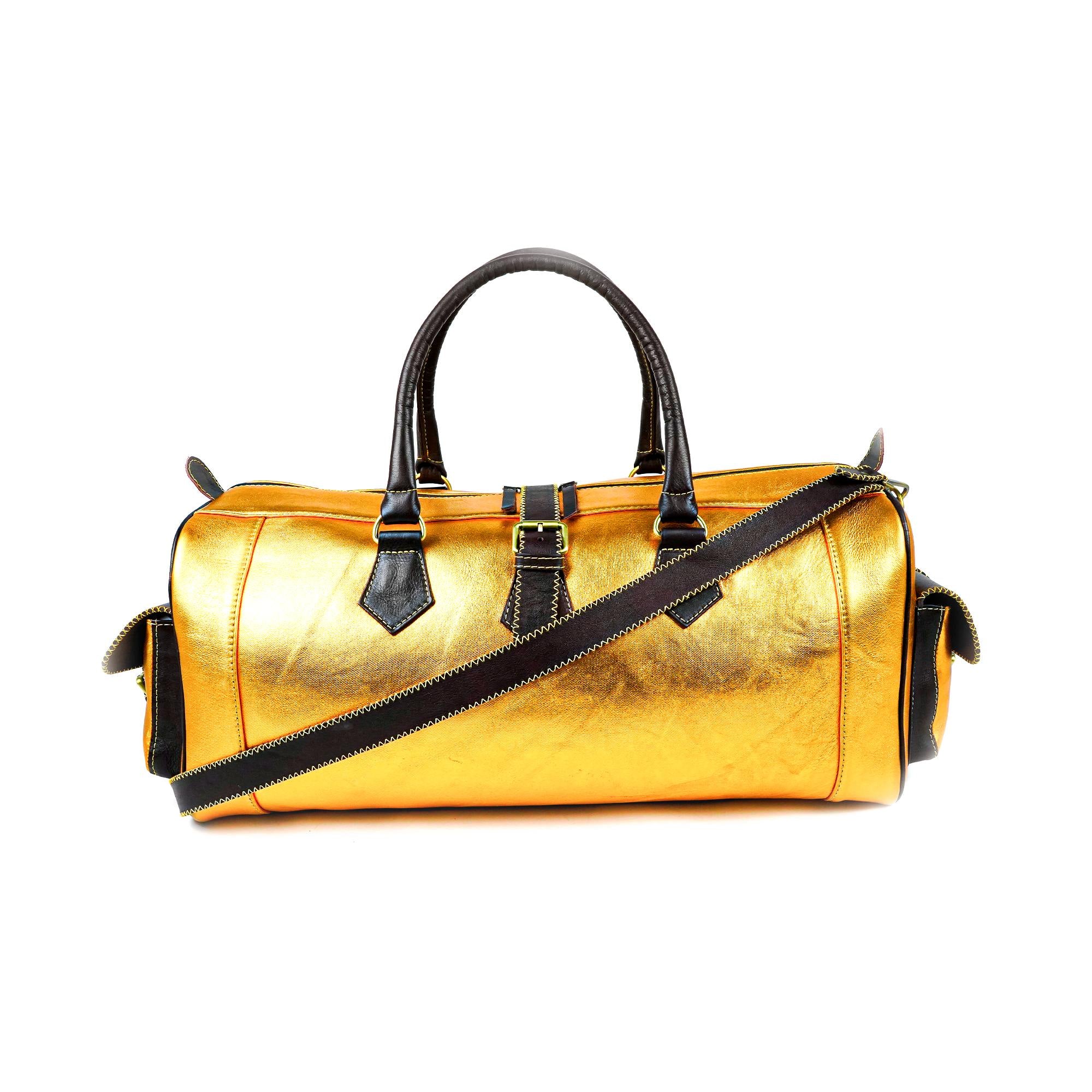 Hand Stitched Vintage Gold Travel Leather Bag