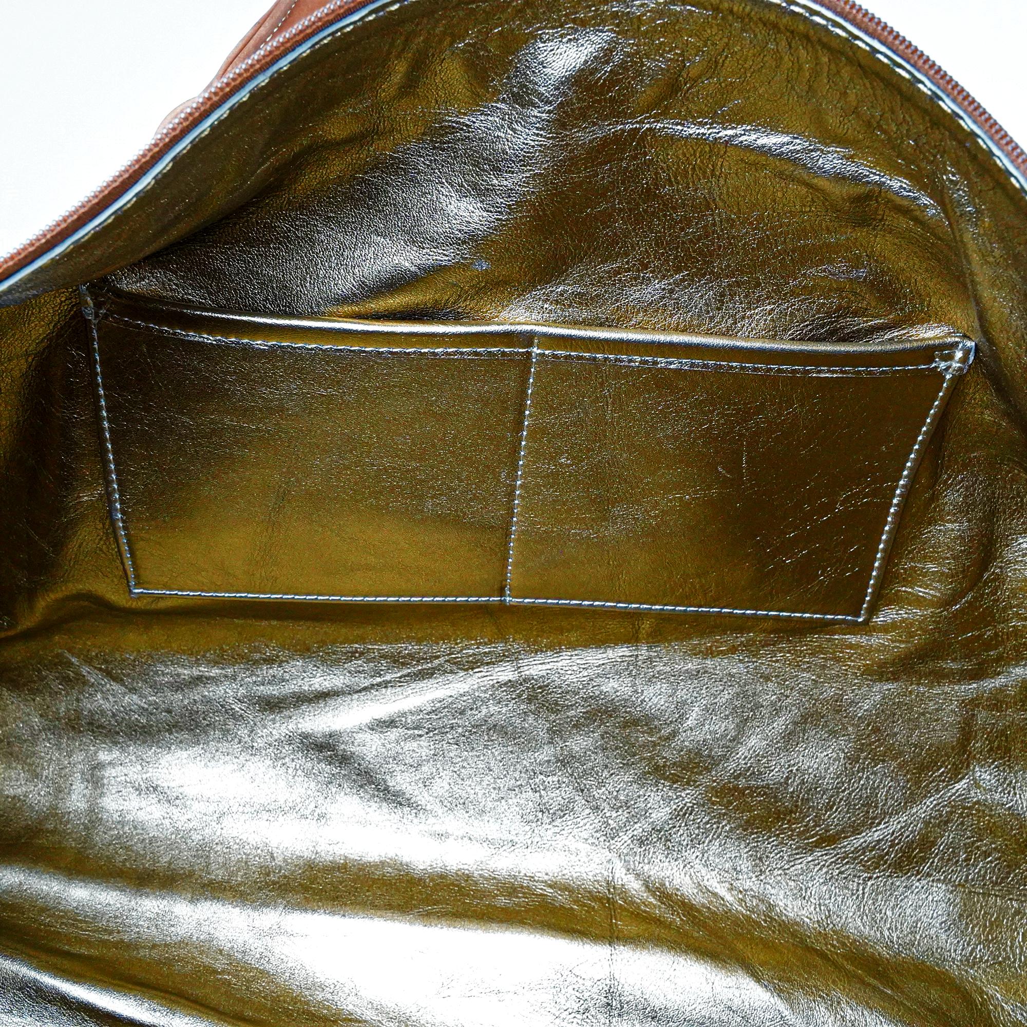 Hand Stitched Vintage Gold Travel Leather Bag