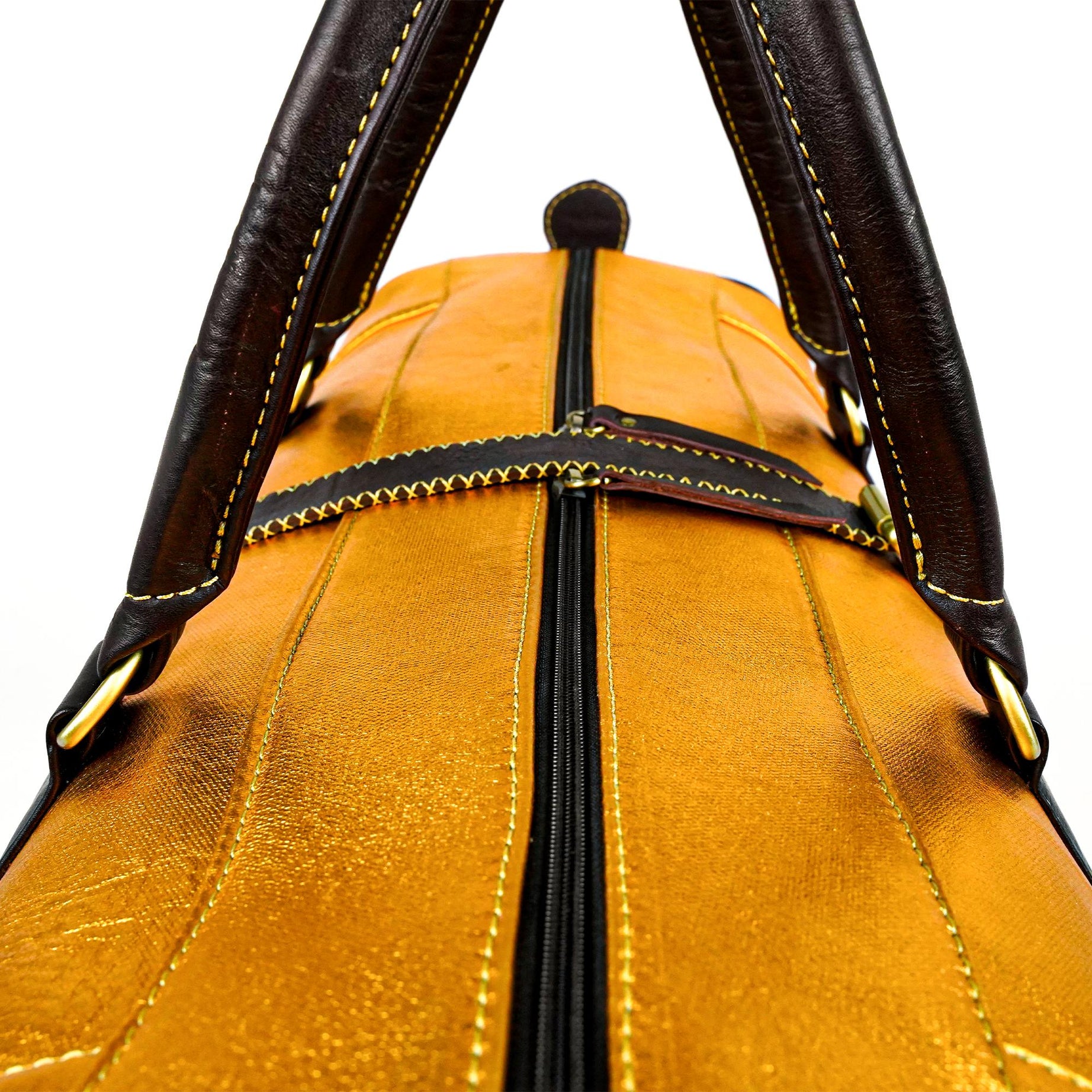 Hand Stitched Vintage Gold Travel Leather Bag
