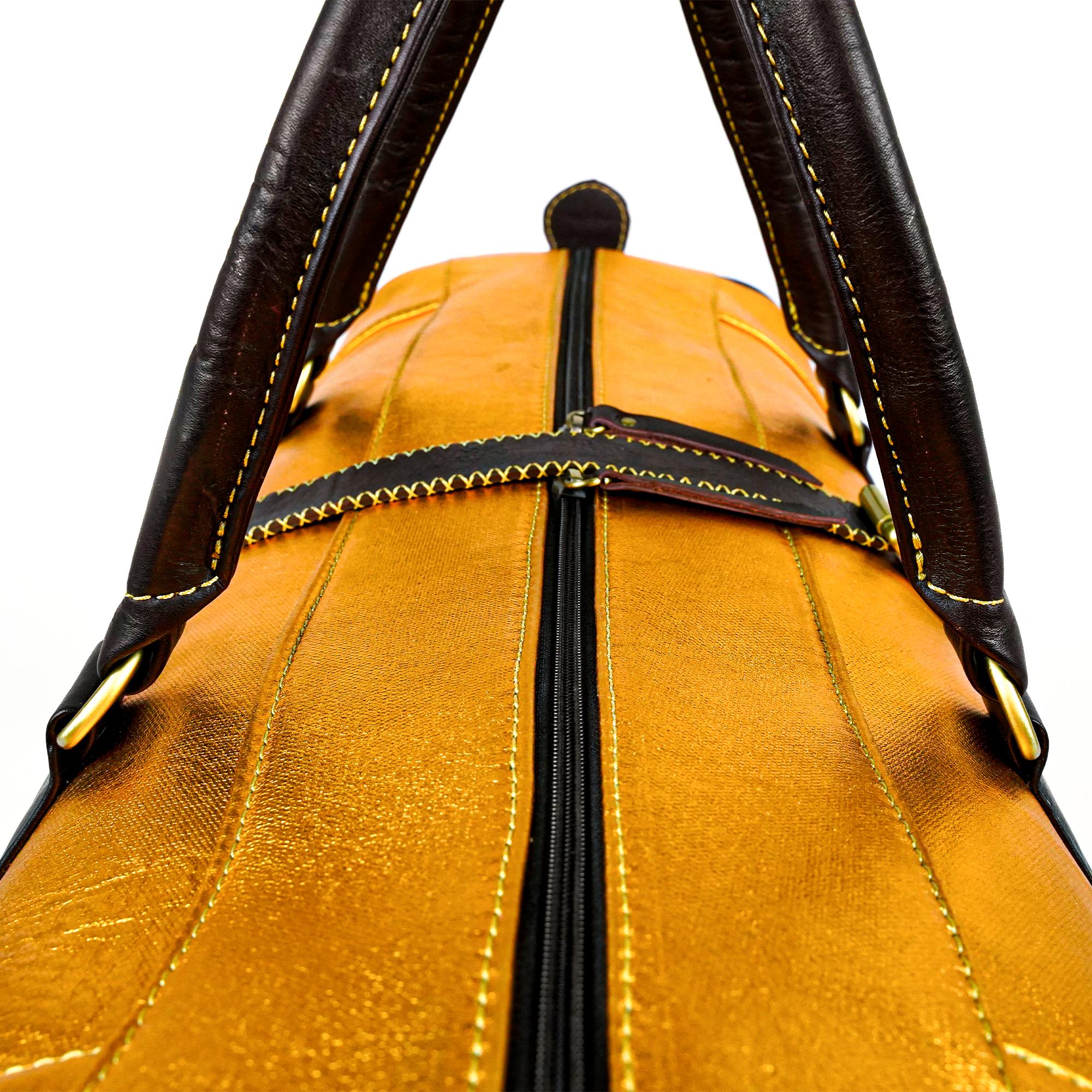 Hand Stitched Vintage Gold Travel Leather Bag