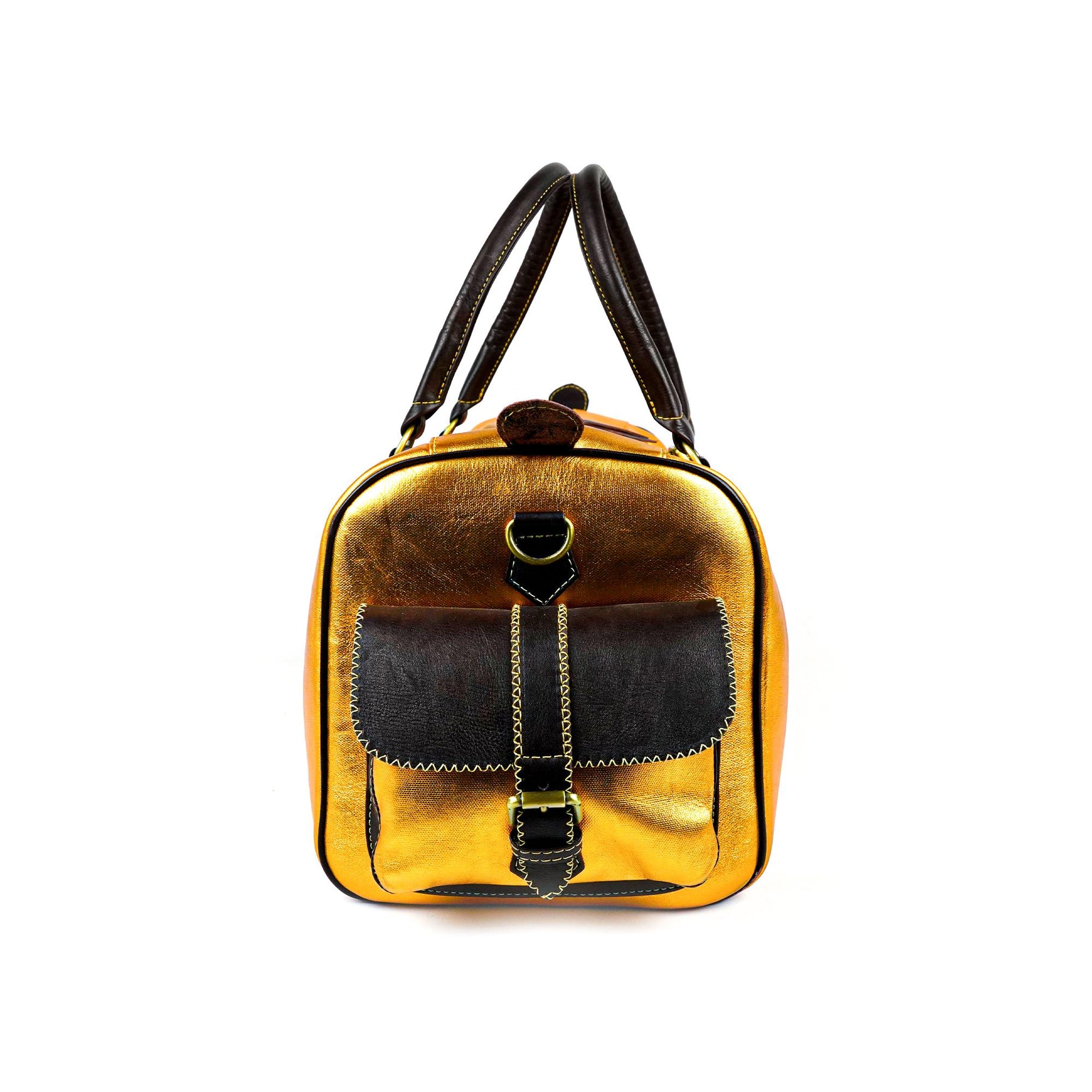 Hand Stitched Vintage Gold Travel Leather Bag
