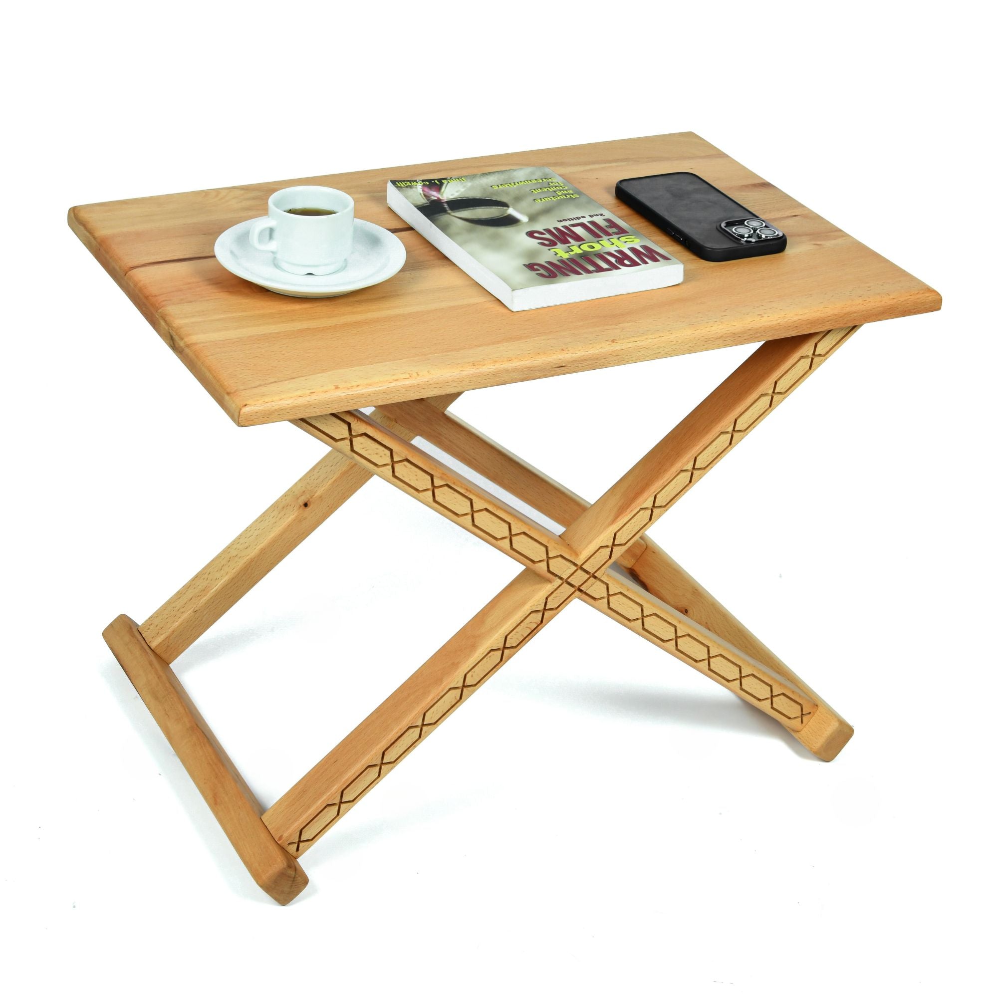 Vintage X Stool Varnished Wood With Beige Leather Cushion