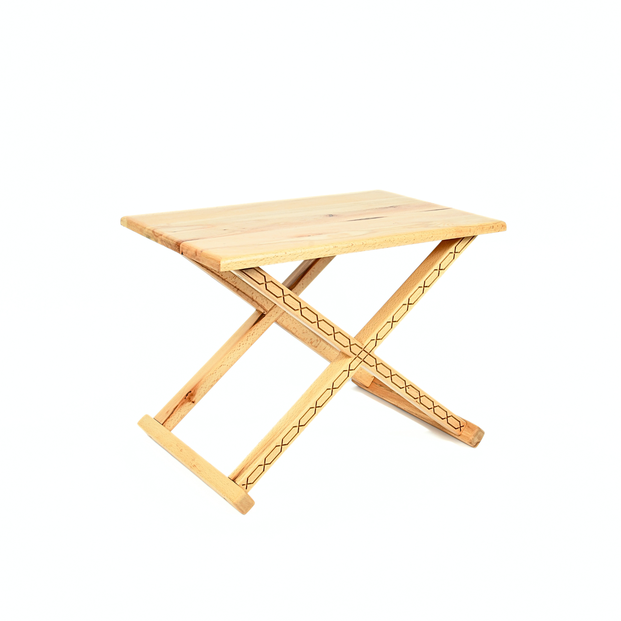 Vintage X Stool Varnished Wood With Beige Leather Cushion