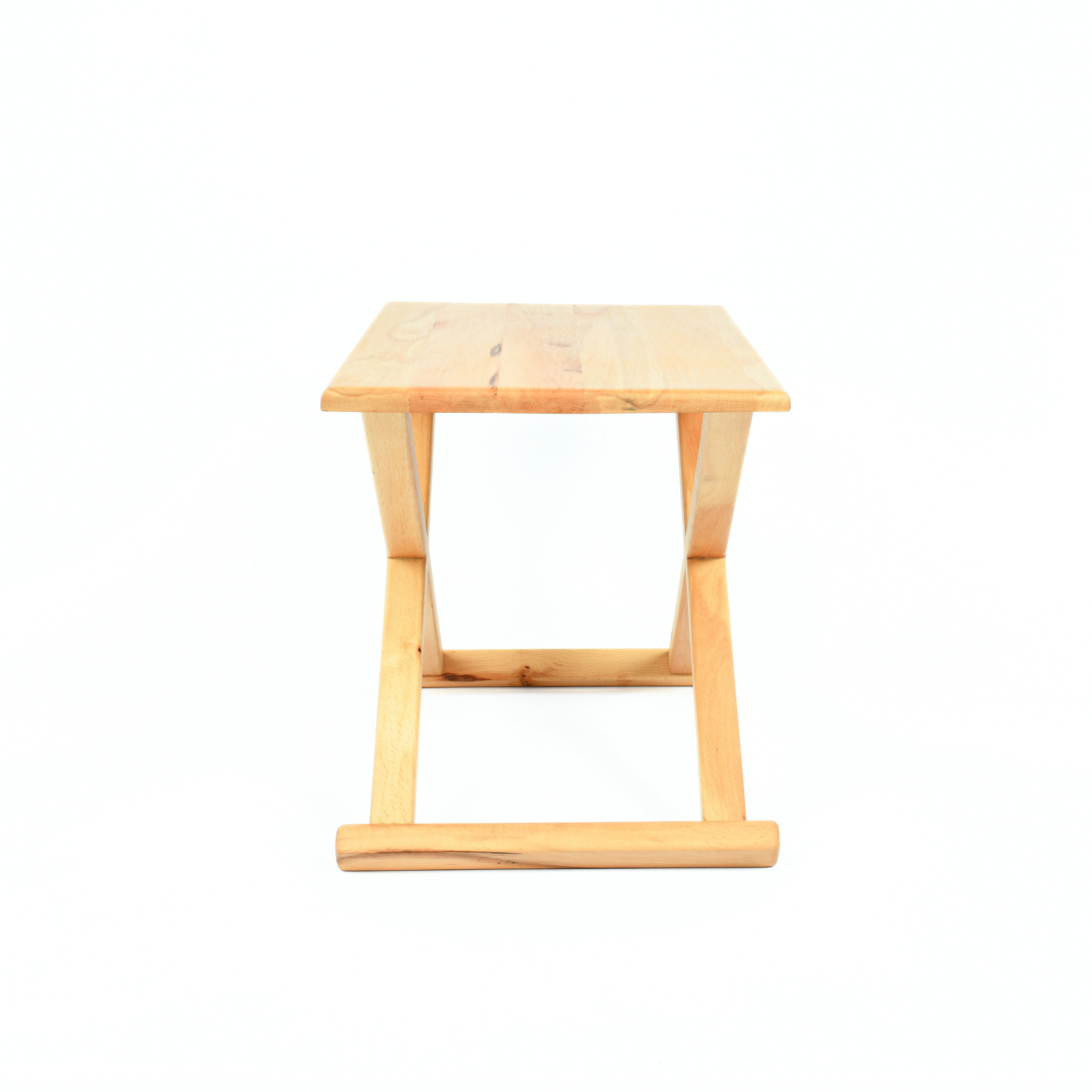 Vintage X Stool Varnished Wood With Beige Leather Cushion