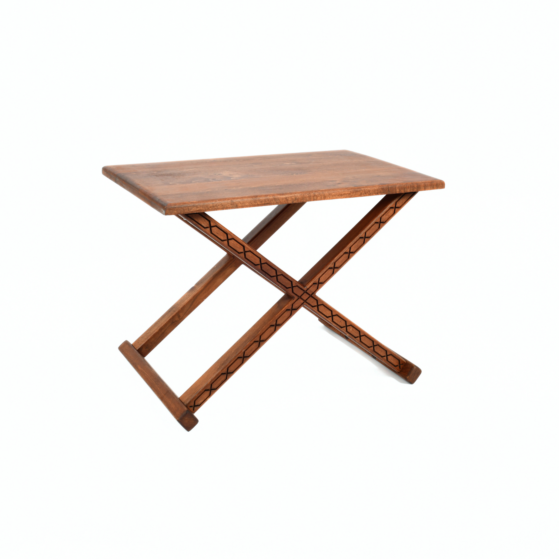 Handcrafted Brown Wood Stool With Brown Leather Cushions
