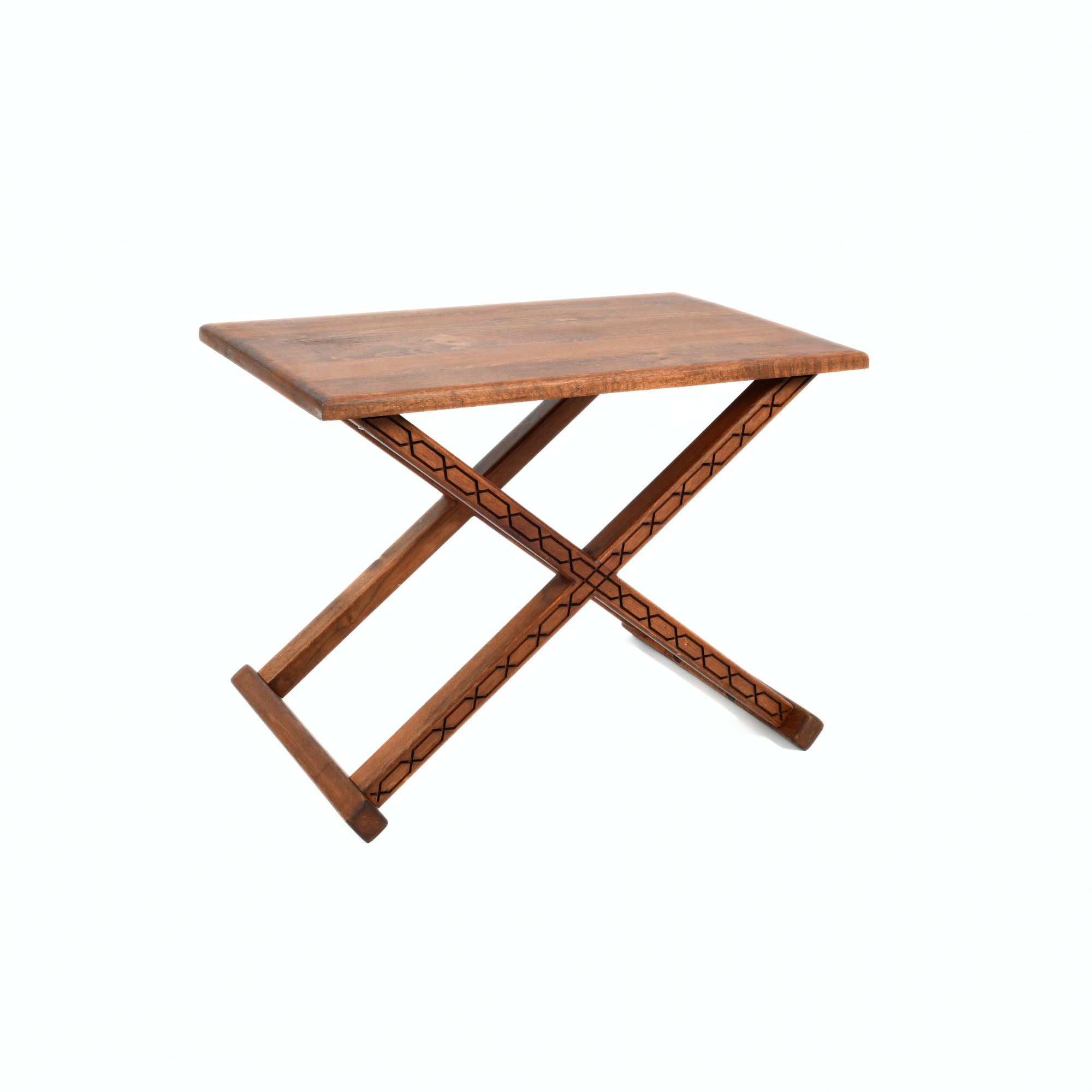 Handcrafted Brown Wood Stool With Brown Leather Cushions