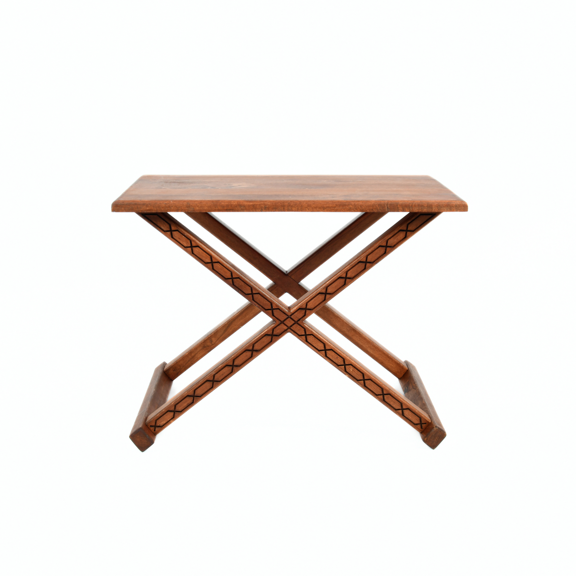 Handcrafted Brown Wood Stool With Brown Leather Cushions