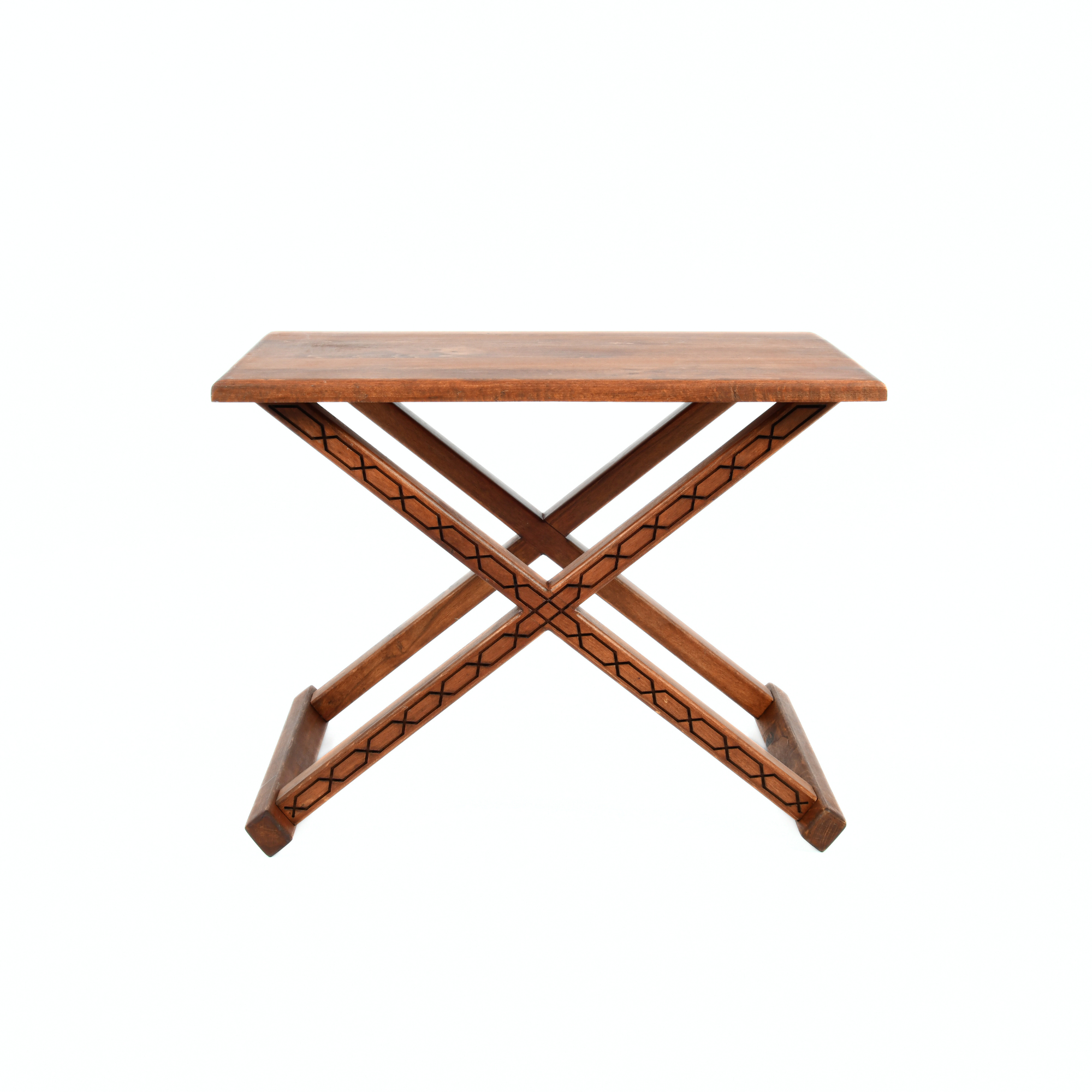 Handcrafted Brown Wood Stool With Brown Leather Cushions