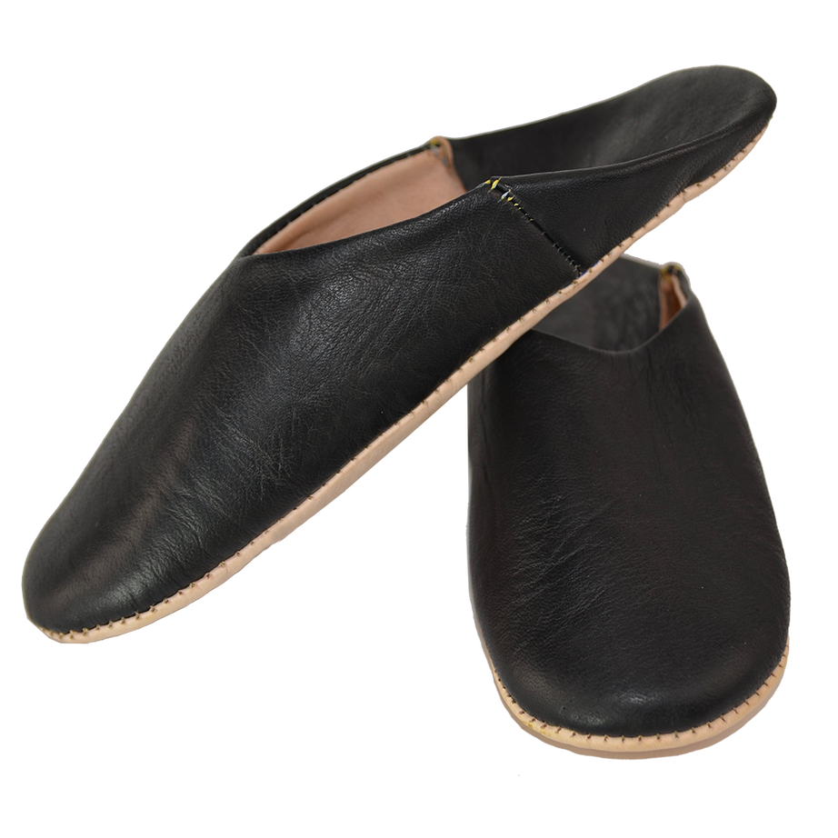 Moroccan Leather Slipper Black Color - marrakechcraft