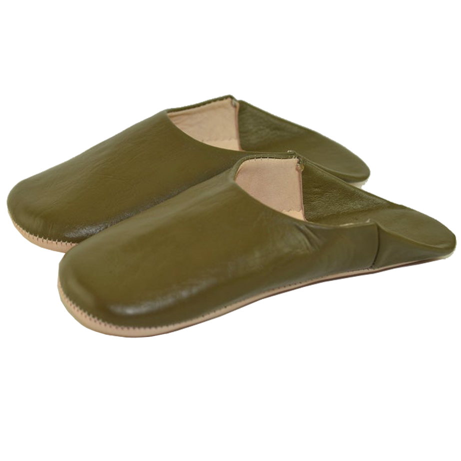Moroccan Leather Slipper Dark Green Color - marrakechcraft